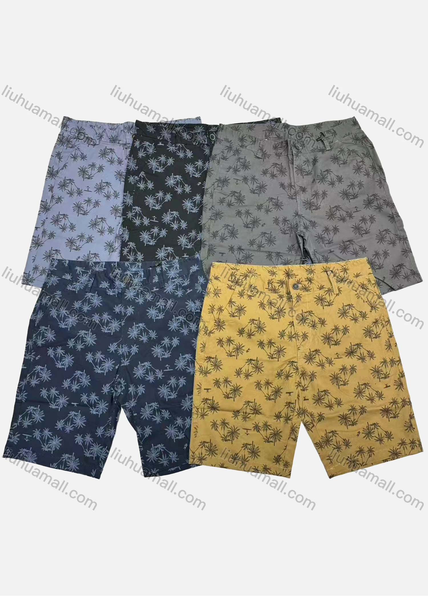 Wholesale Men's Casual Allover Tree Print Patch Pocket Shorts 19252# - Liuhuamall