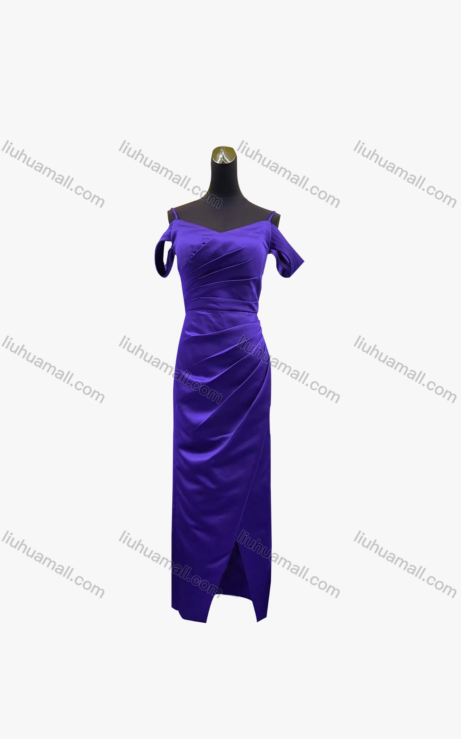 Wholesale Women's Elegant Plain Spaghetti Strap Ruched Wrap Hem Maxi Evening Dress - Liuhuamall