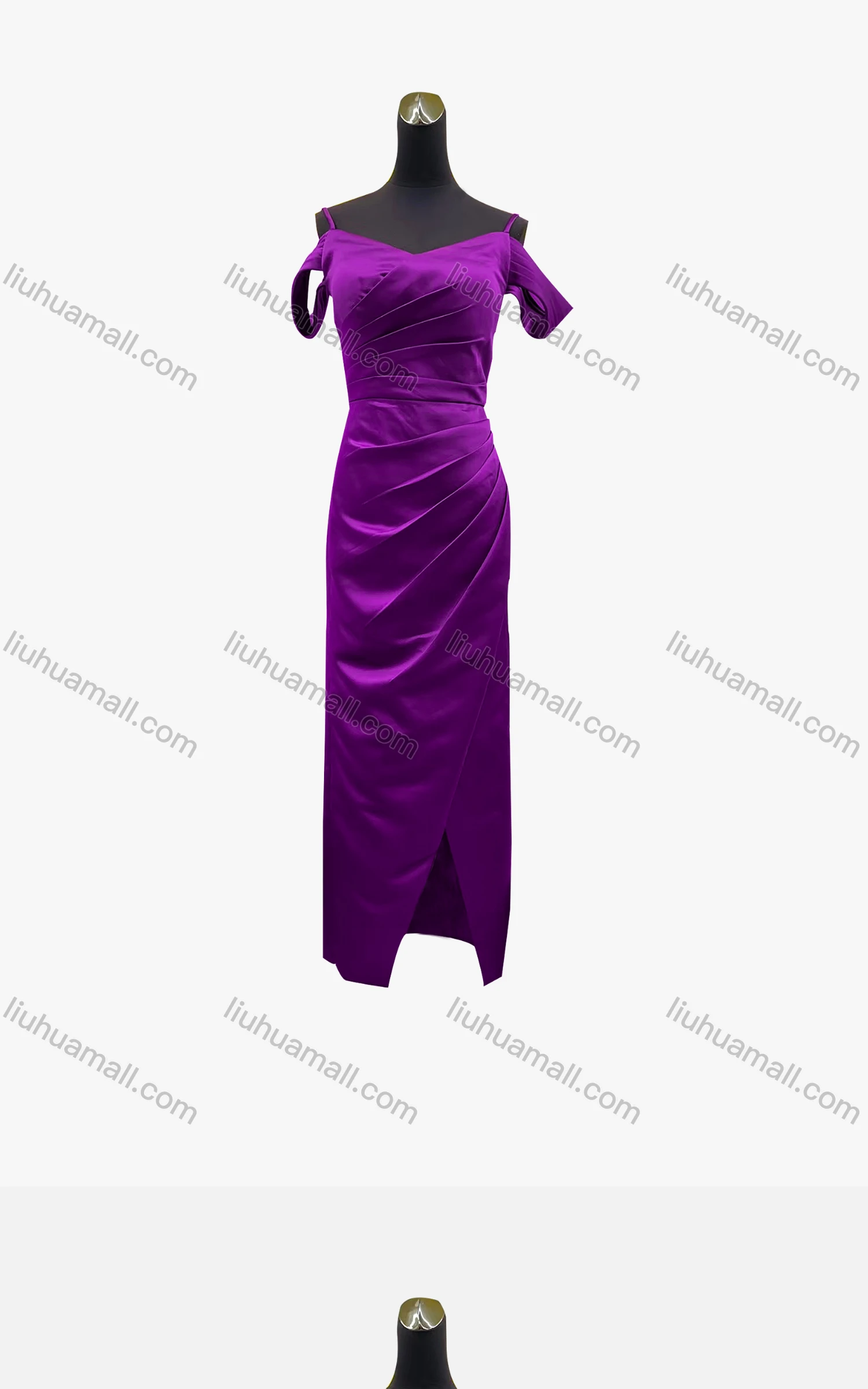 Wholesale Women's Elegant Plain Spaghetti Strap Ruched Wrap Hem Maxi Evening Dress - Liuhuamall
