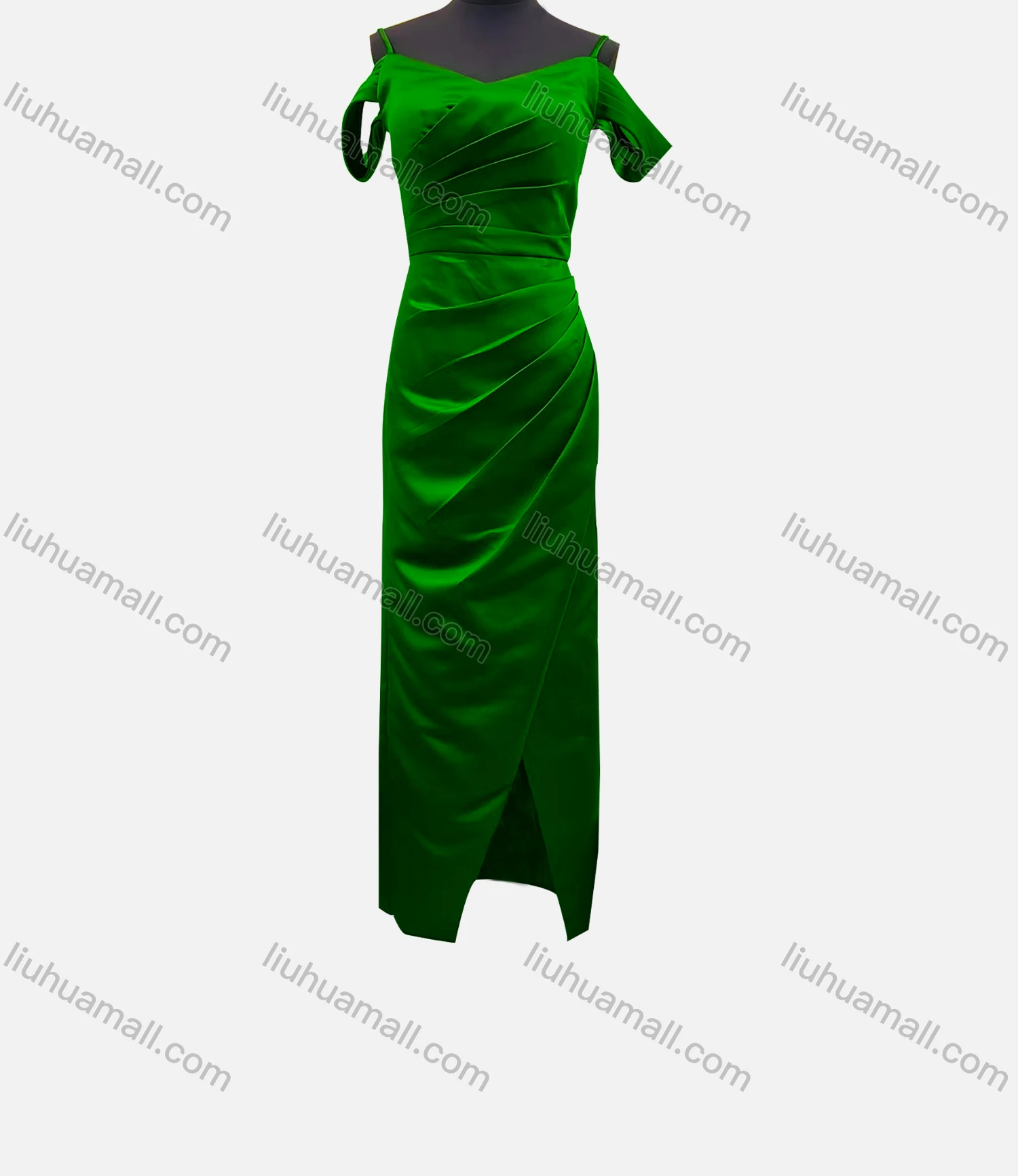 Wholesale Women's Elegant Plain Spaghetti Strap Ruched Wrap Hem Maxi Evening Dress - Liuhuamall