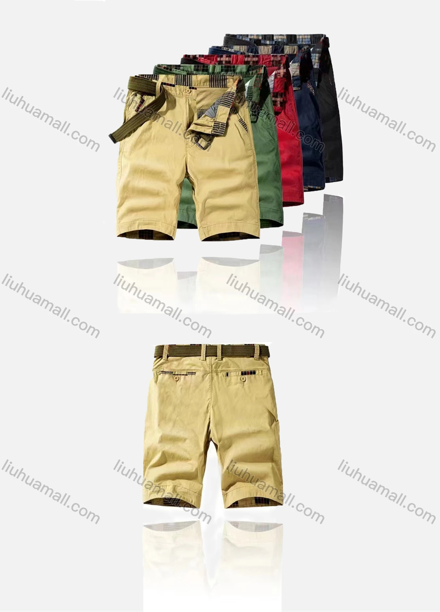 Wholesale Men's Casual Plain Multiple Pockets Shorts With Belt 63651# - Liuhuamall