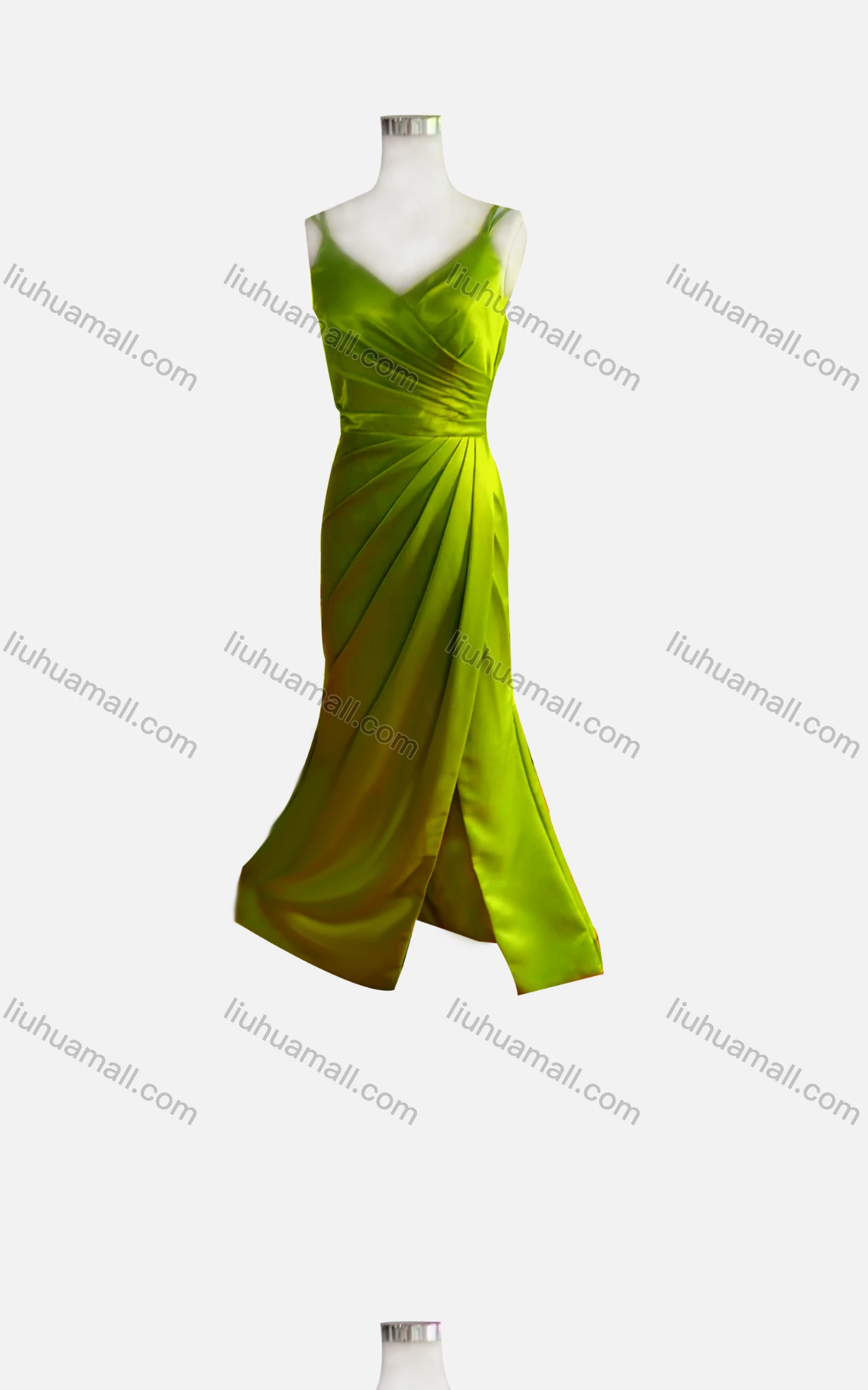 Wholesale Women's Elegant Plain Spaghetti Strap Ruched Wrap Hem Floor Length Evening Dress - Liuhuamall