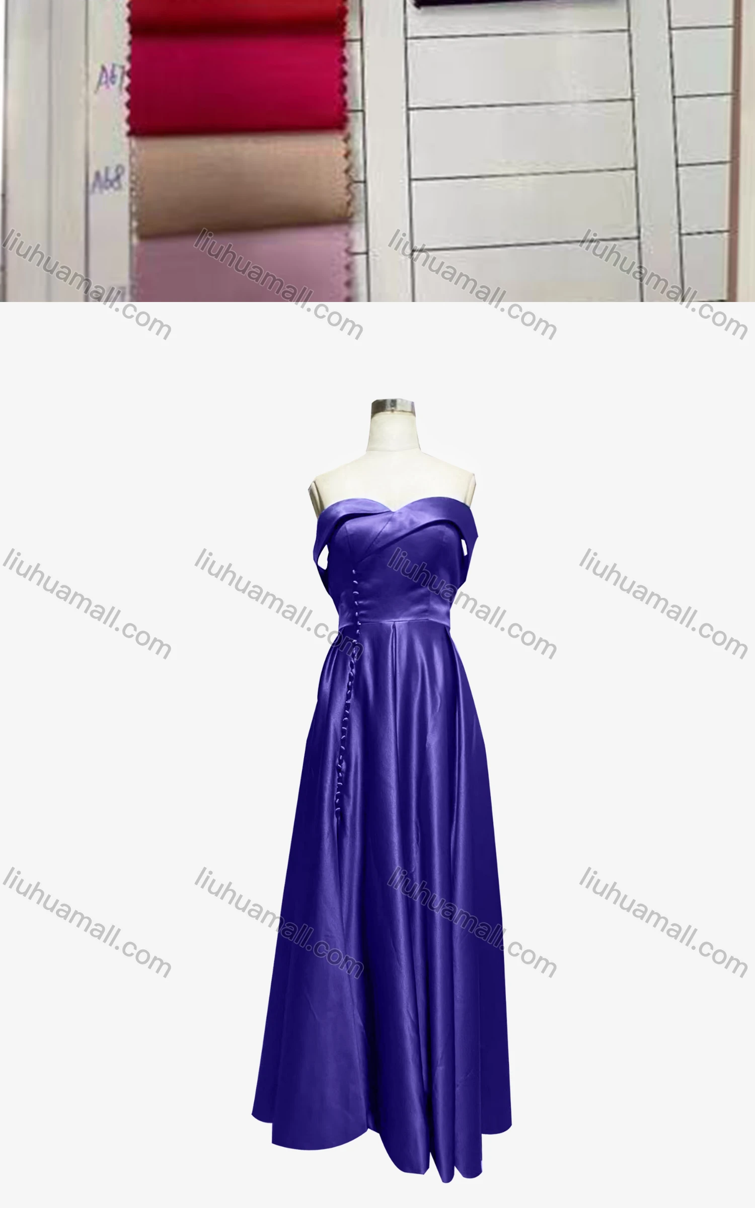 Wholesale Women's Elegant Plain Off Shoulder Split Hem Maxi Evening Dress - Liuhuamall