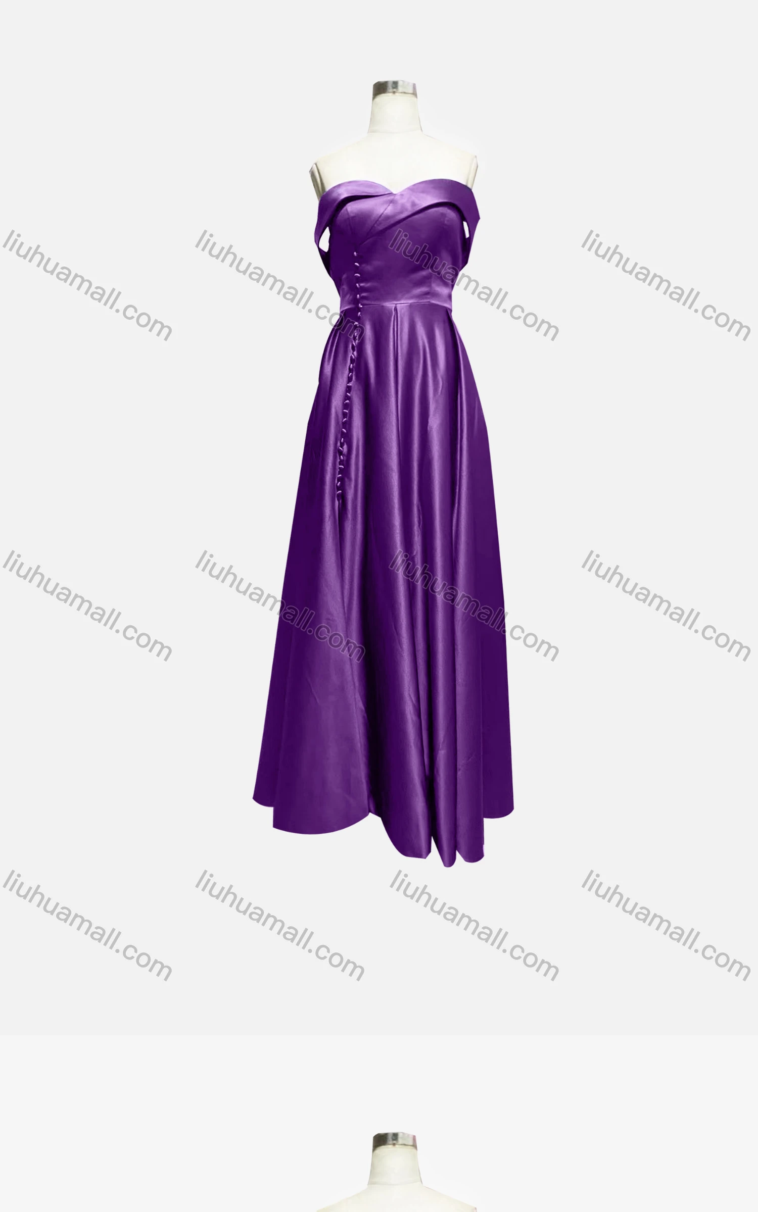 Wholesale Women's Elegant Plain Off Shoulder Split Hem Maxi Evening Dress - Liuhuamall