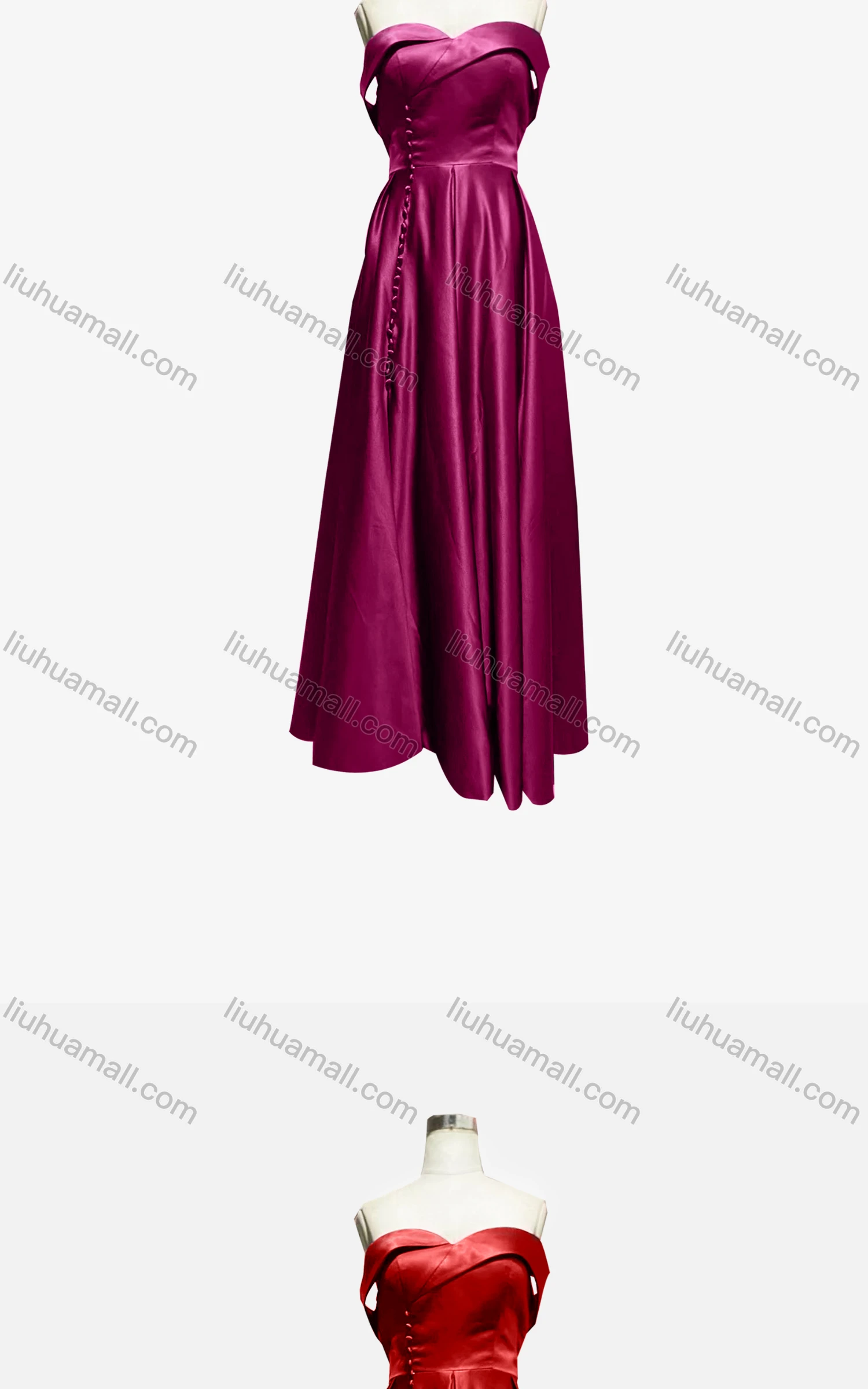 Wholesale Women's Elegant Plain Off Shoulder Split Hem Maxi Evening Dress - Liuhuamall