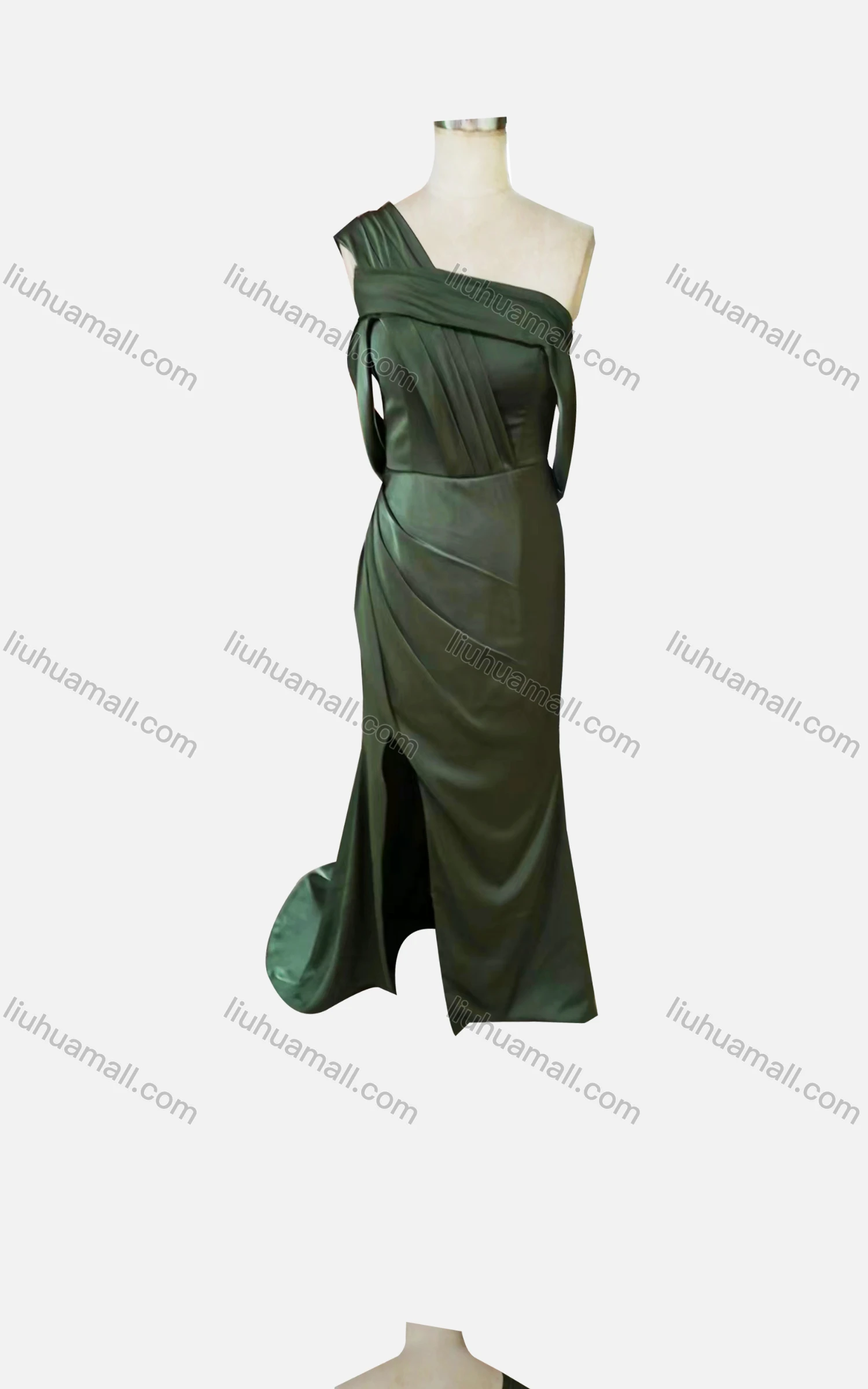 Wholesale Women's Elegant Plain One Shoulder Wrap Ruched Split Hem Floor Length Evening Dress  - Liuhuamall