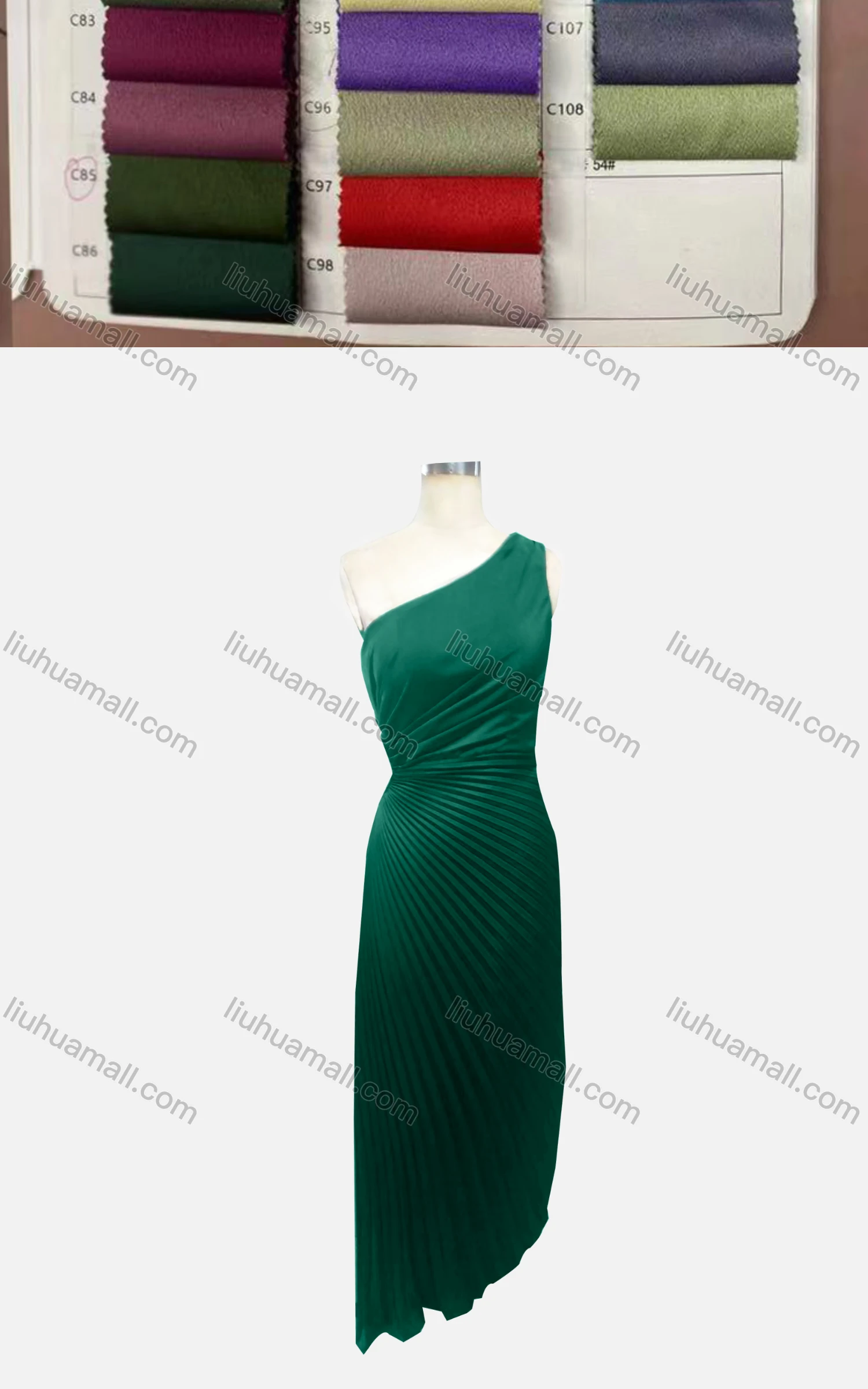 Wholesale Women's Elegant Plain One Shoulder Ruched High Low Hem Evening Dress  - Liuhuamall