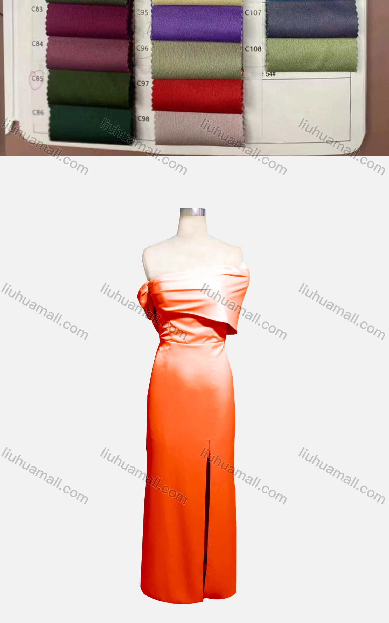 Wholesale Women's Elegant Plain Off Shoulder Ruched Split Hem Evening Dress - Liuhuamall