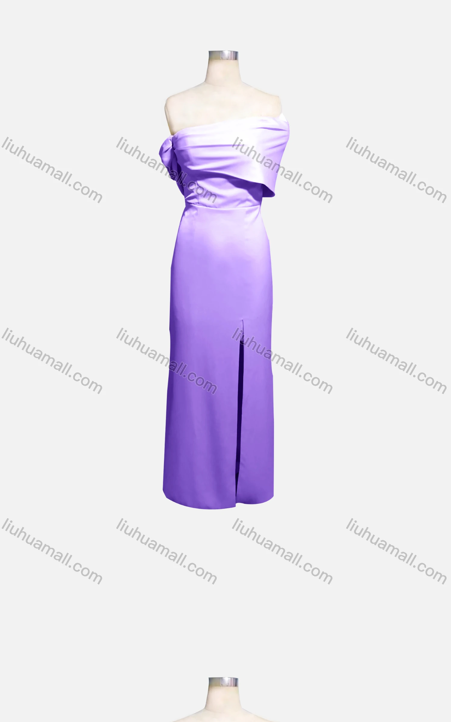Wholesale Women's Elegant Plain Off Shoulder Ruched Split Hem Evening Dress - Liuhuamall