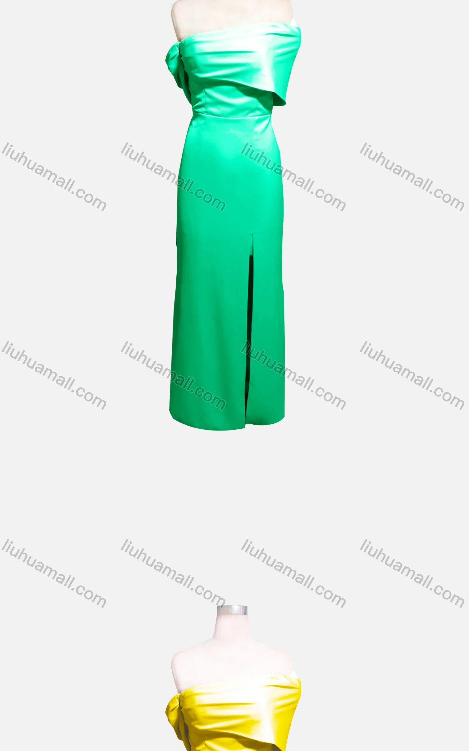 Wholesale Women's Elegant Plain Off Shoulder Ruched Split Hem Evening Dress - Liuhuamall