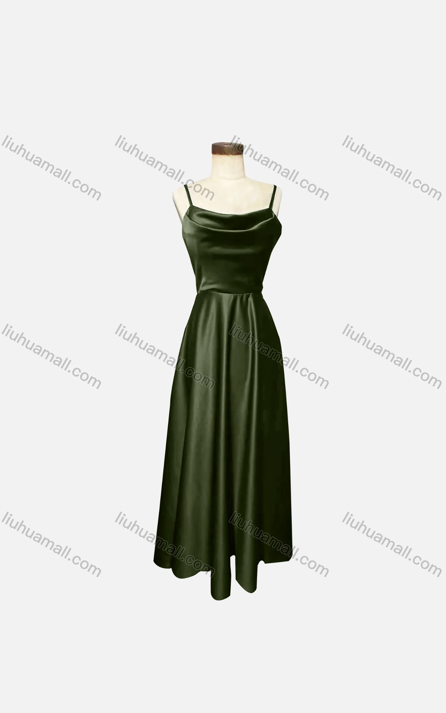 Wholesale Women's Elegant Plain Spaghetti Strap Ruched Maxi Evening Dress - Liuhuamall
