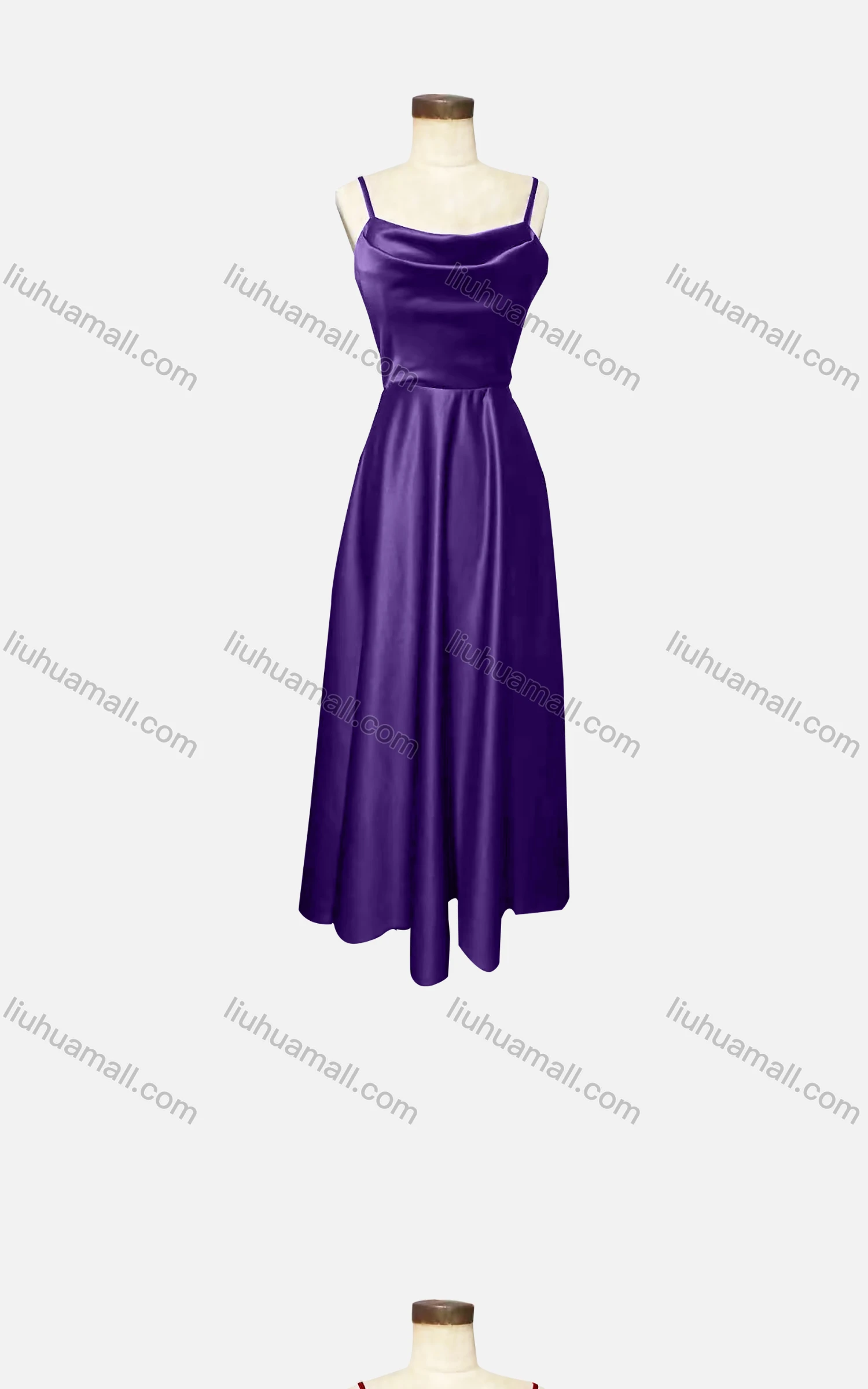 Wholesale Women's Elegant Plain Spaghetti Strap Ruched Maxi Evening Dress - Liuhuamall