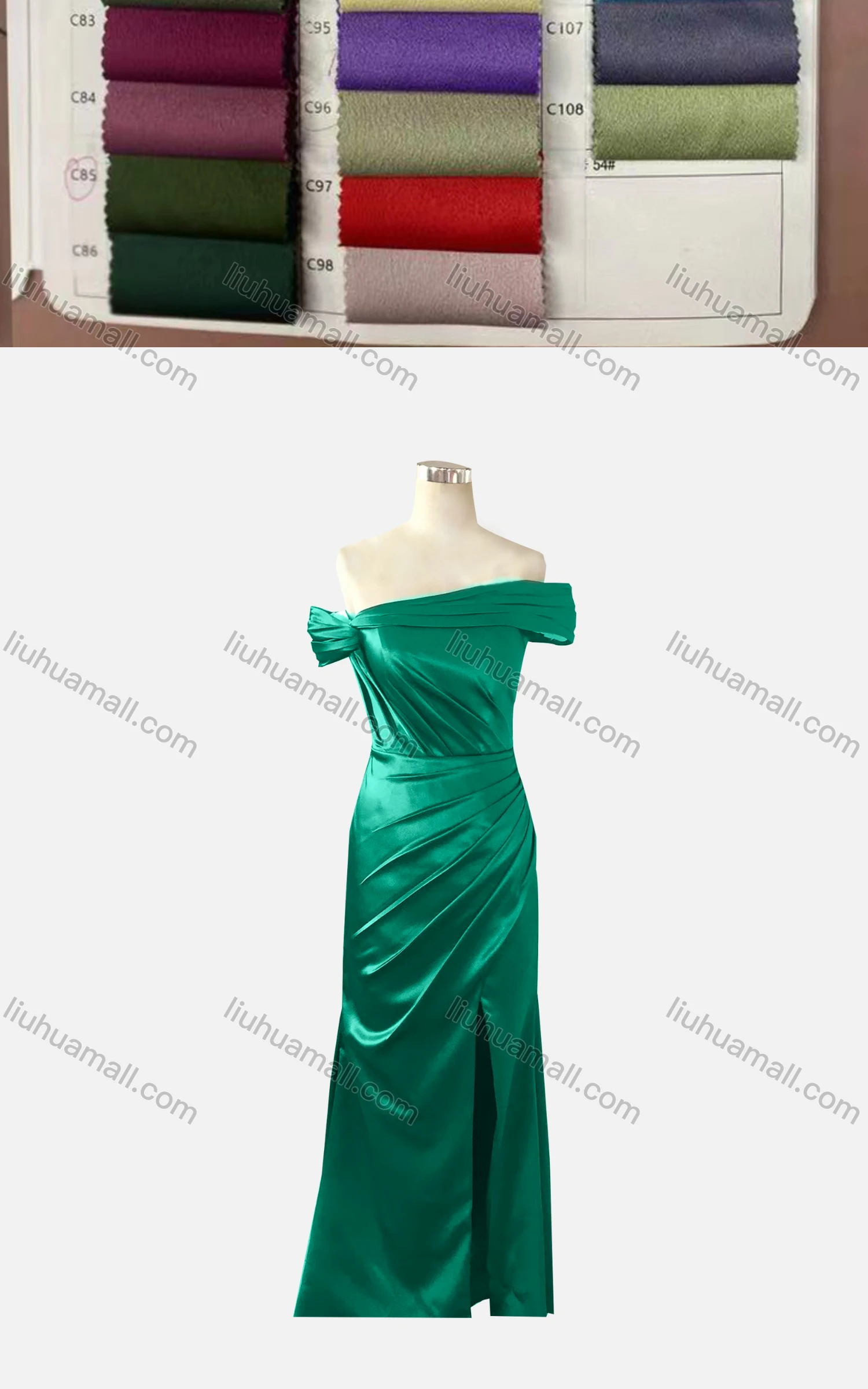 Wholesale Women's Elegant Plain Off Shoulder Ruched Split Hem Evening Dress  - Liuhuamall