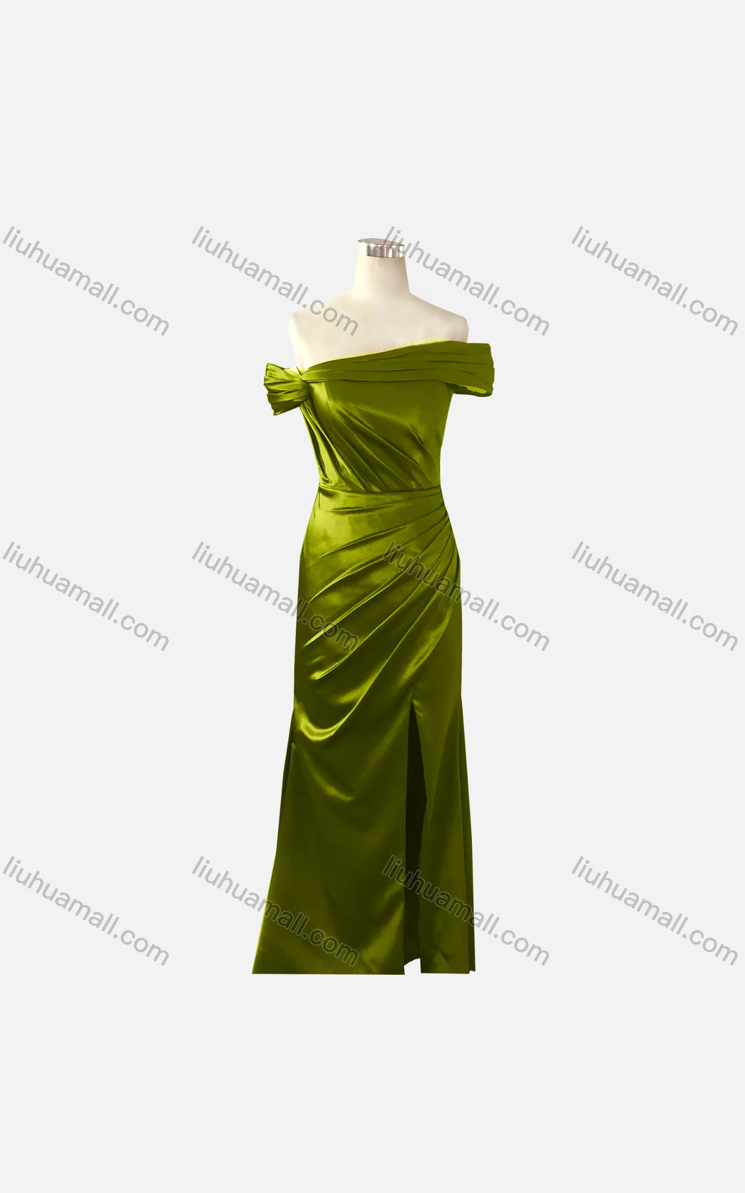 Wholesale Women's Elegant Plain Off Shoulder Ruched Split Hem Evening Dress  - Liuhuamall