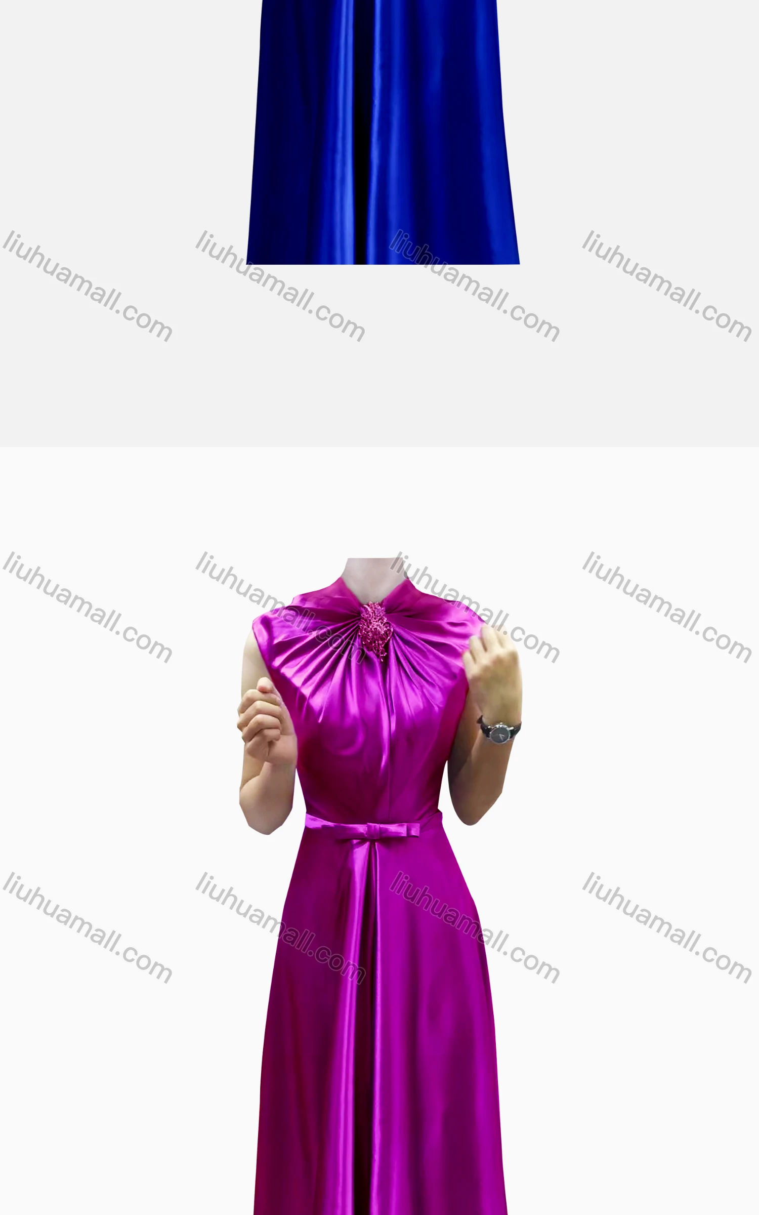 Wholesale Women's Elegant Plain Sleeveless Ruched Bow Knot Evening Dress - Liuhuamall