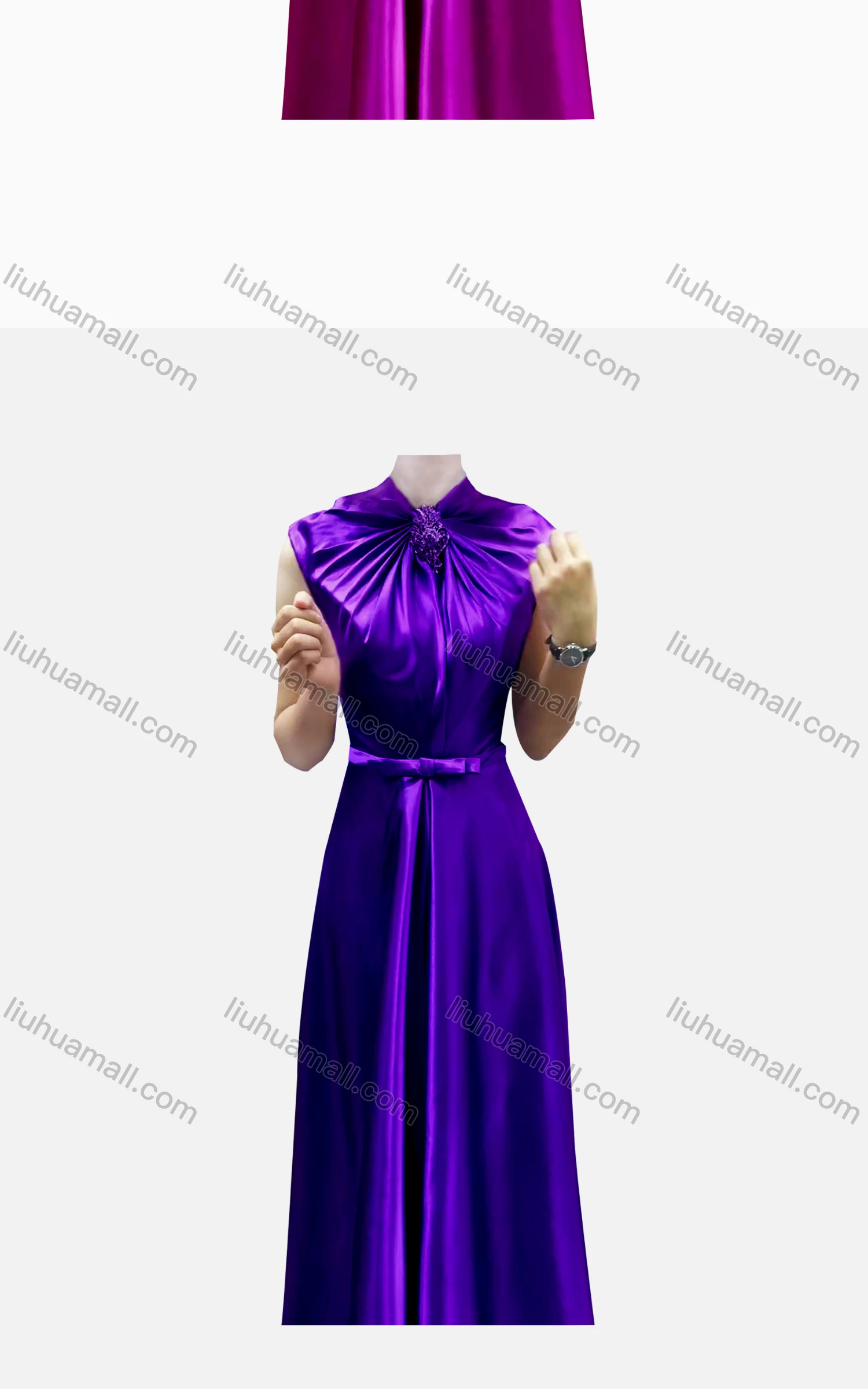 Wholesale Women's Elegant Plain Sleeveless Ruched Bow Knot Evening Dress - Liuhuamall