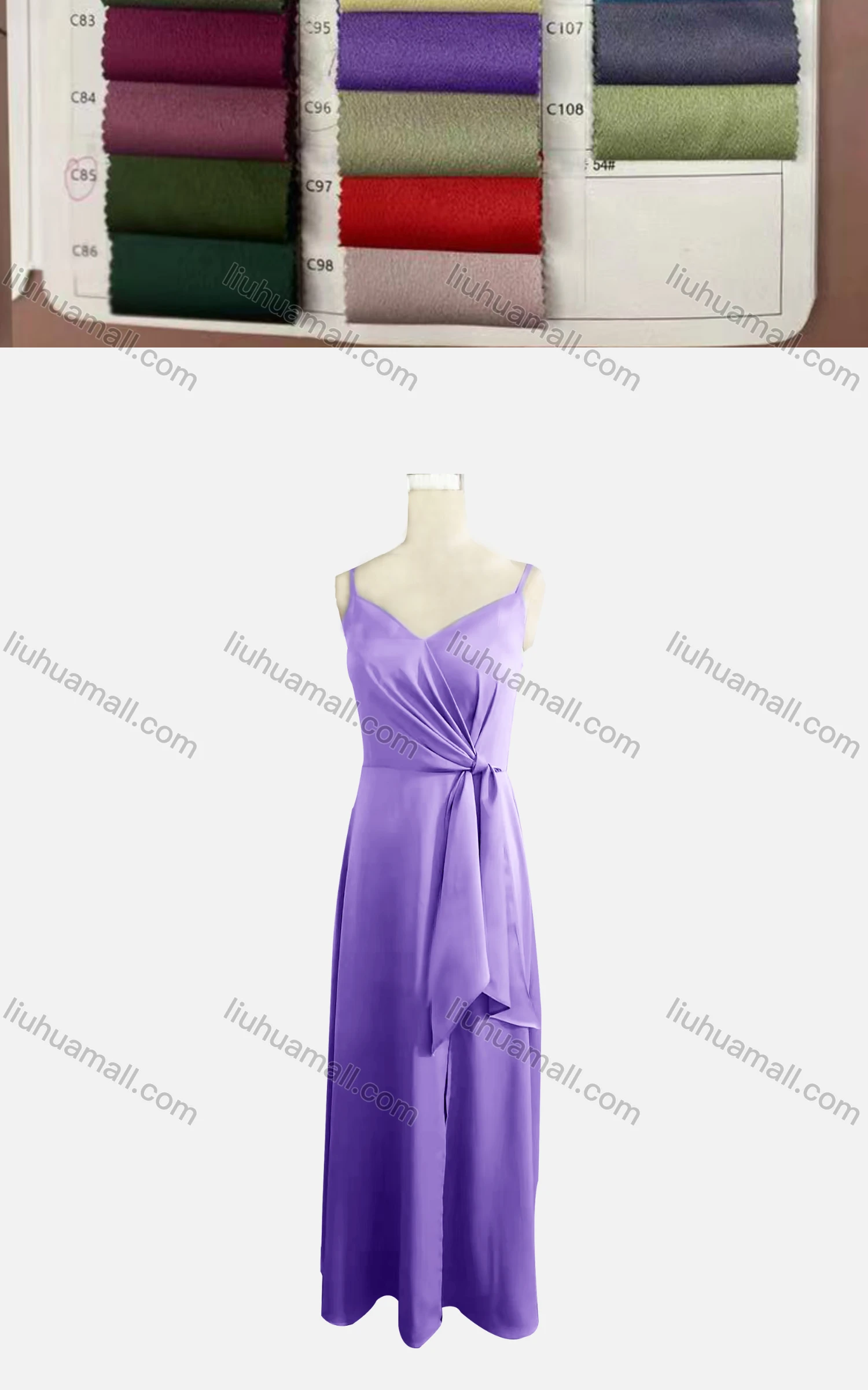 Wholesale Women's Elegant Plain Spaghetti Strap Ruched Tie Side Maxi Evening Dress  - Liuhuamall