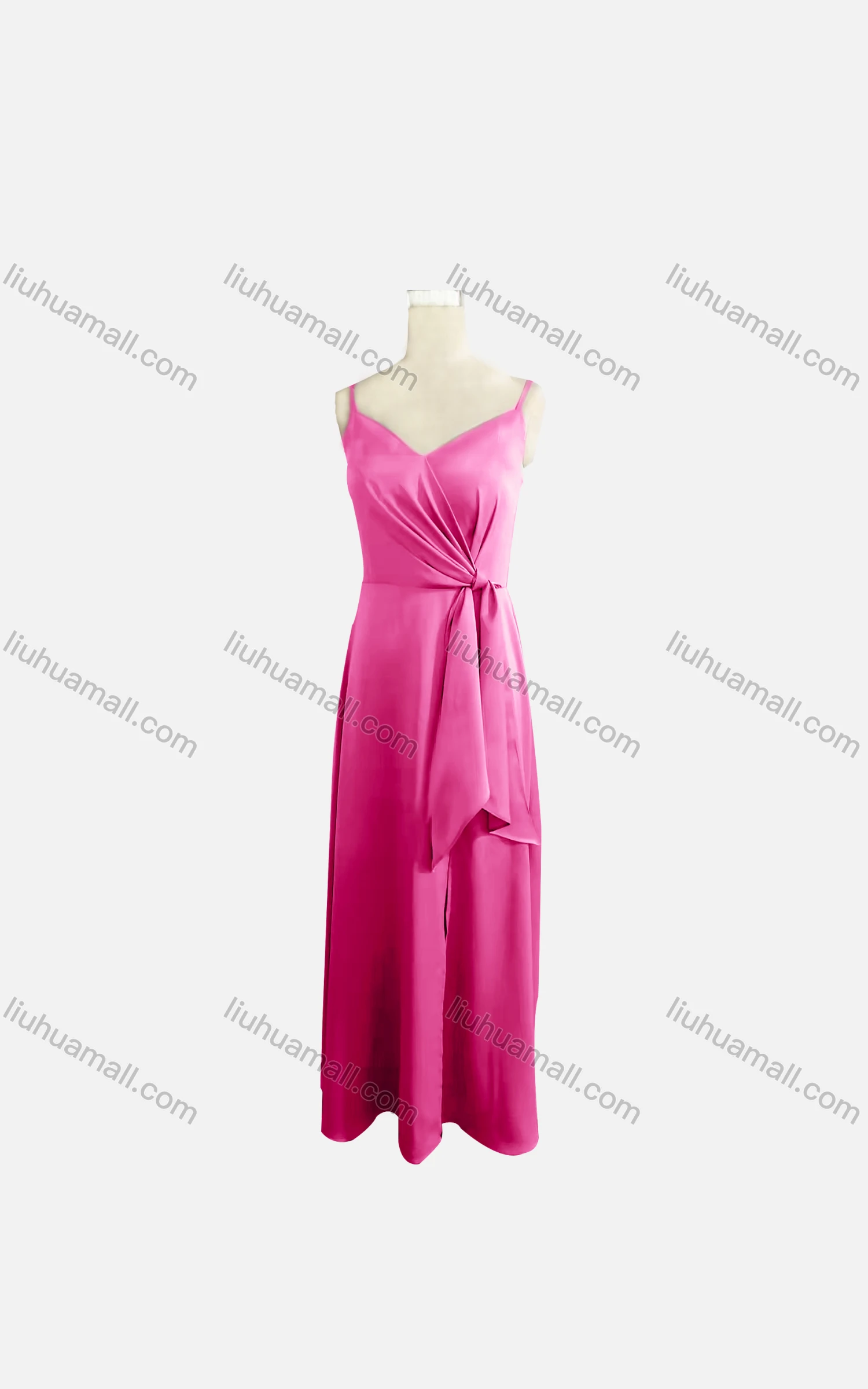Wholesale Women's Elegant Plain Spaghetti Strap Ruched Tie Side Maxi Evening Dress  - Liuhuamall