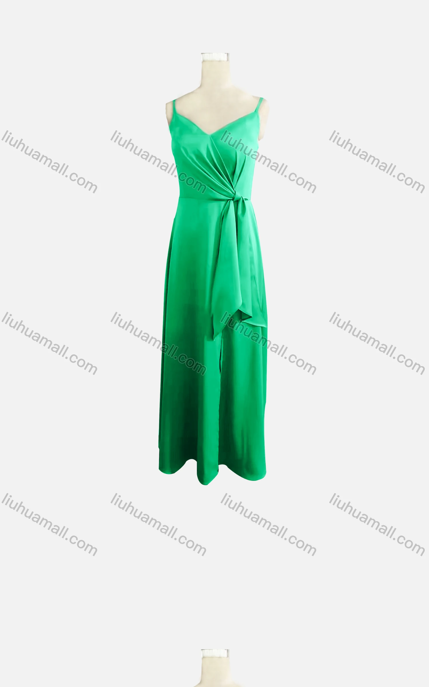Wholesale Women's Elegant Plain Spaghetti Strap Ruched Tie Side Maxi Evening Dress  - Liuhuamall