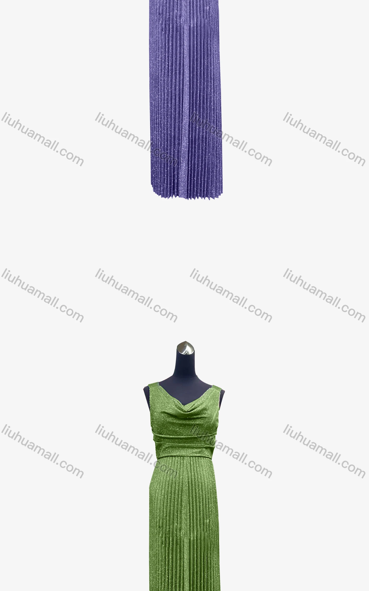 Wholesale Women's Elegant Plain Cowl Neck Laser Bronzing Pleated Maxi Evening Dress  - Liuhuamall