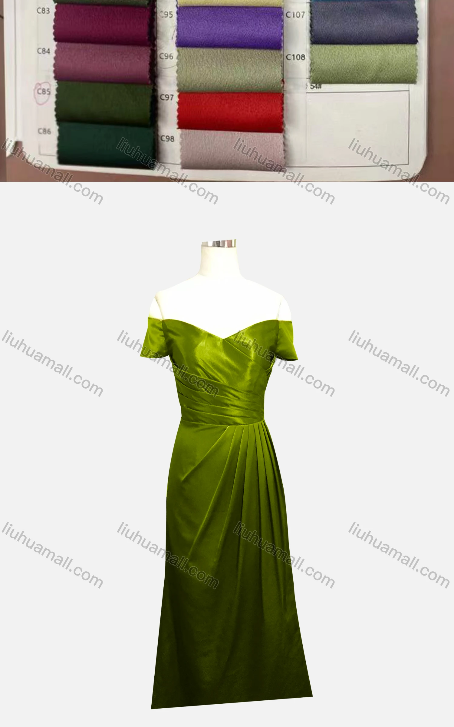 Wholesale Women's Elegant Plain Off Shoulder Ruched Maxi Evening Dress - Liuhuamall
