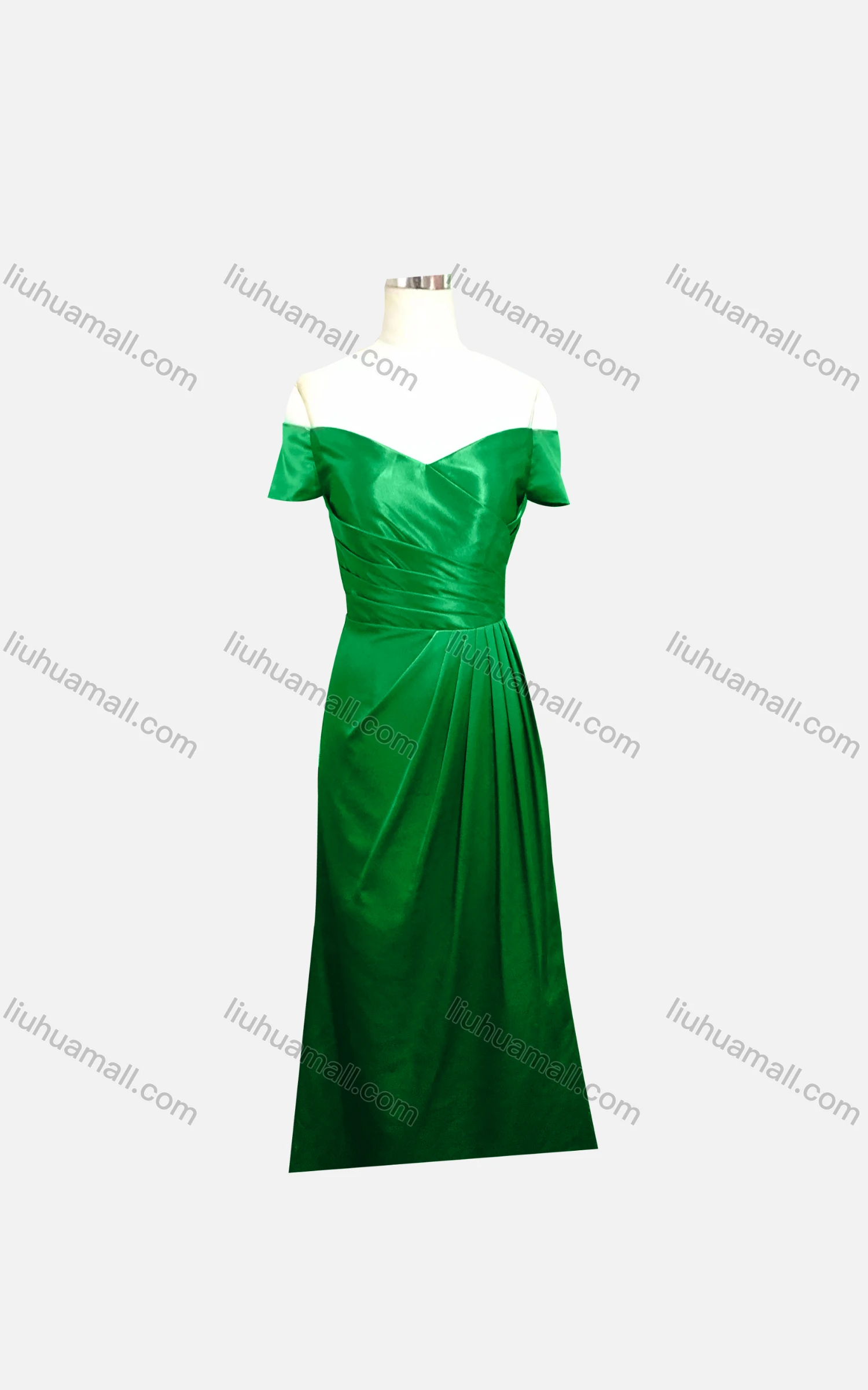 Wholesale Women's Elegant Plain Off Shoulder Ruched Maxi Evening Dress - Liuhuamall