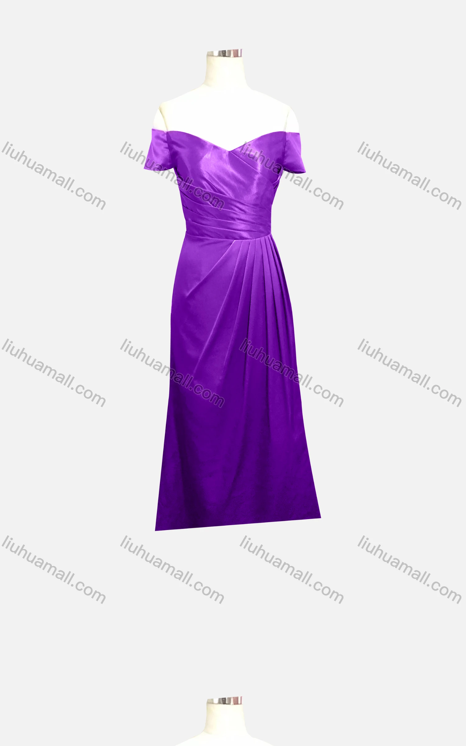 Wholesale Women's Elegant Plain Off Shoulder Ruched Maxi Evening Dress - Liuhuamall