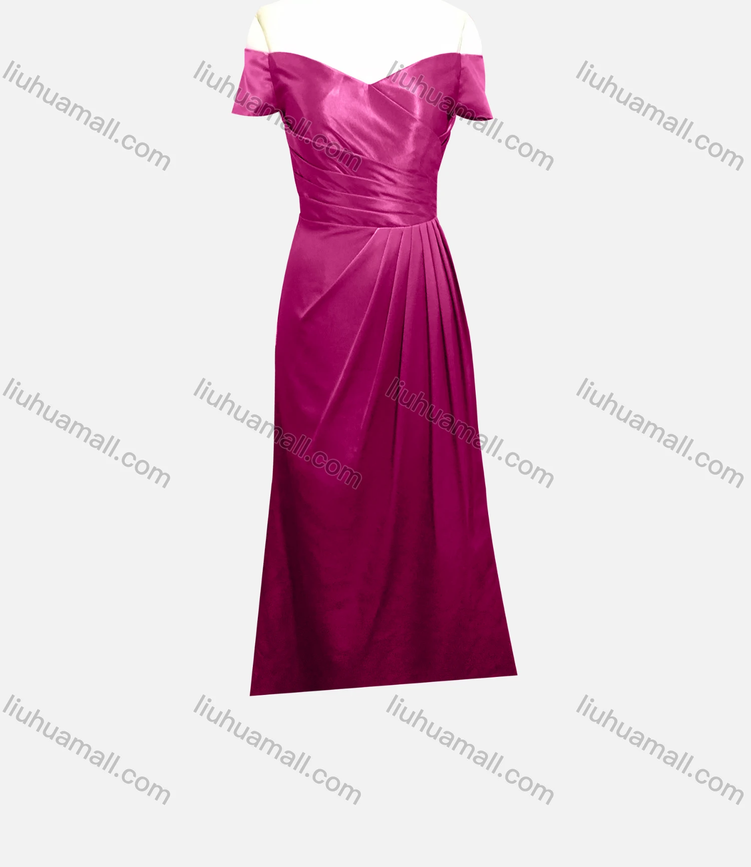 Wholesale Women's Elegant Plain Off Shoulder Ruched Maxi Evening Dress - Liuhuamall
