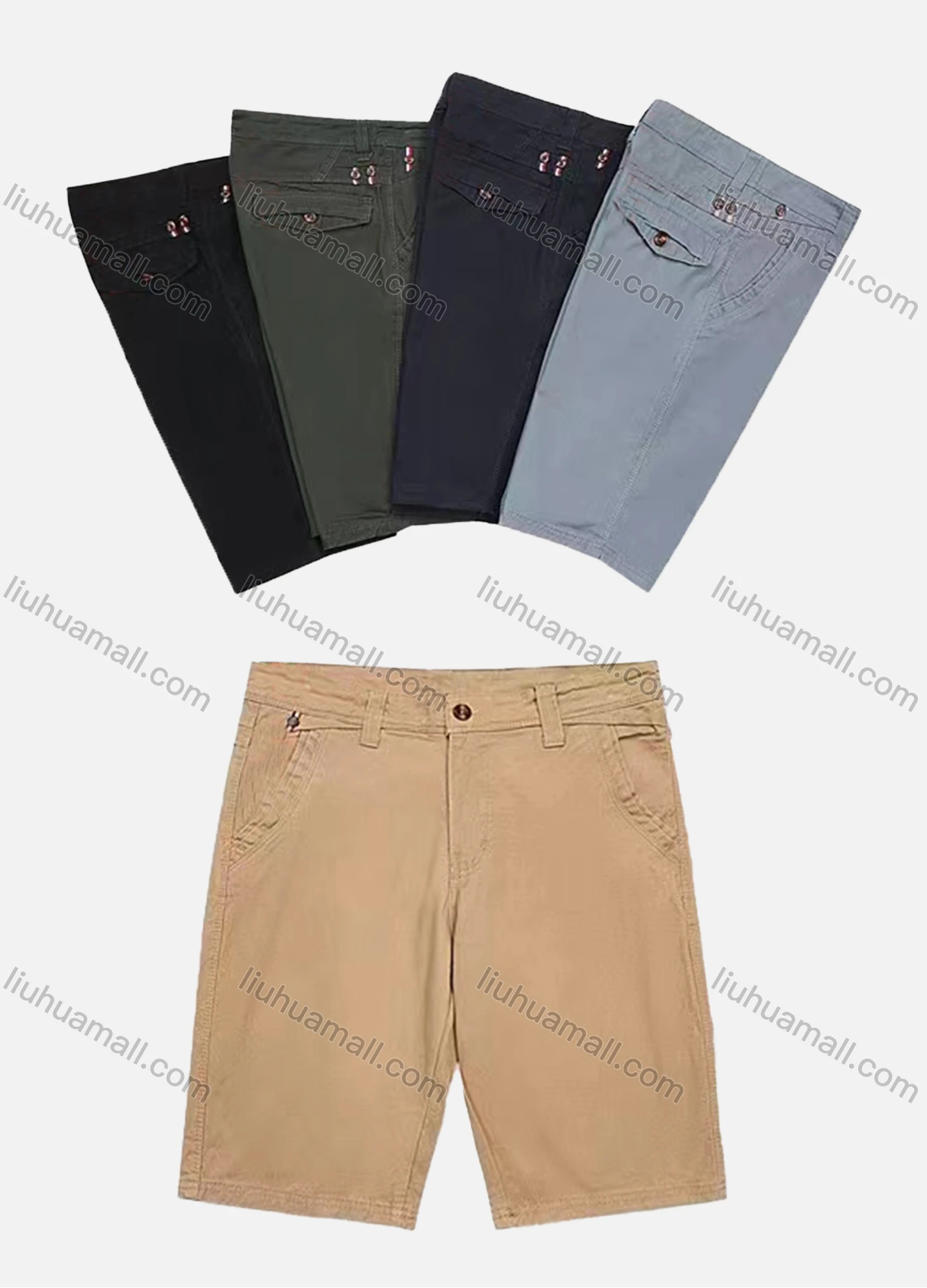 Wholesale Men's Casual Plain Multiple Pockets Shorts 66002# - Liuhuamall