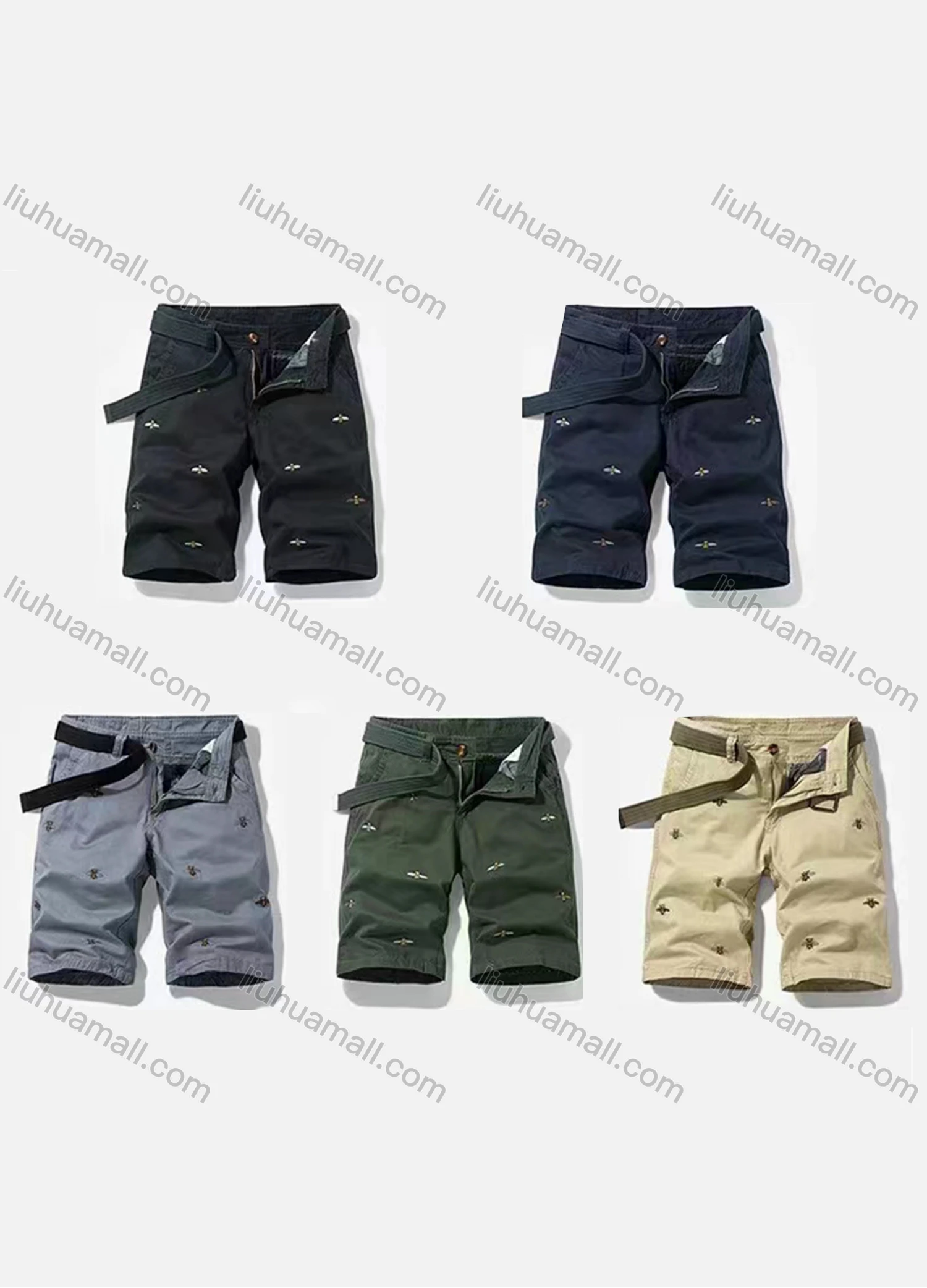 Wholesale Men's Casual Animal Patch Pocket Shorts With Belt 66351# - Liuhuamall