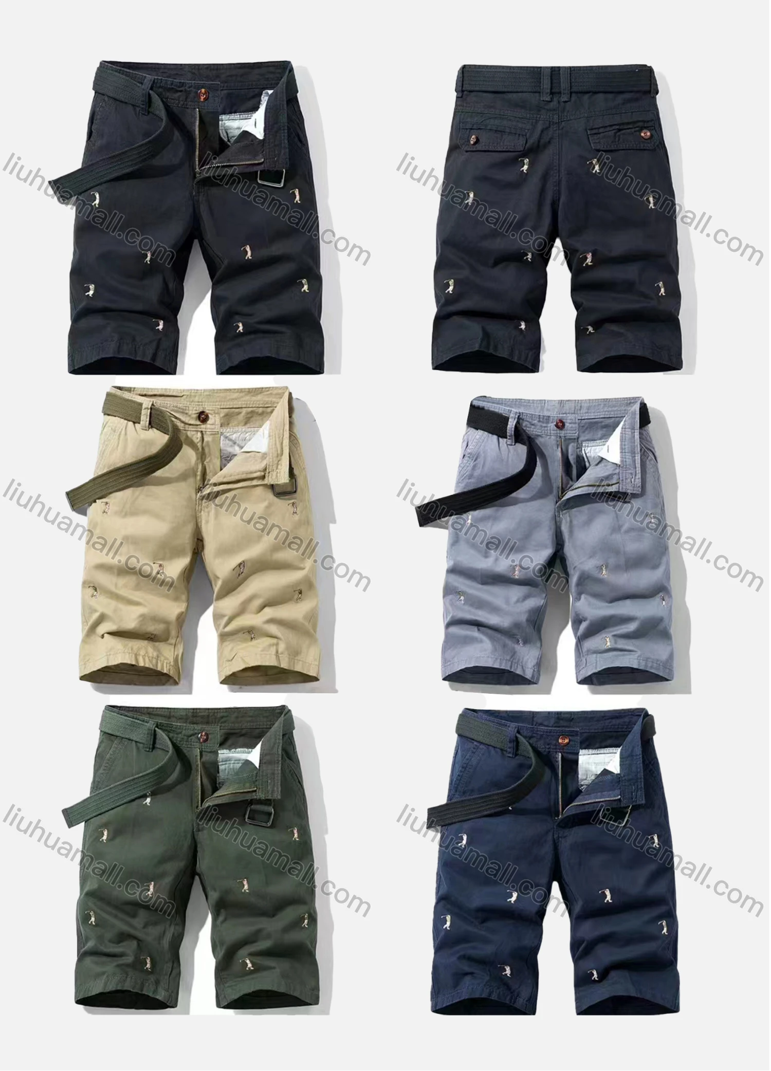 Wholesale Men's Casual Allover Print Multiple Pockets Shorts With Belt 66353# - Liuhuamall