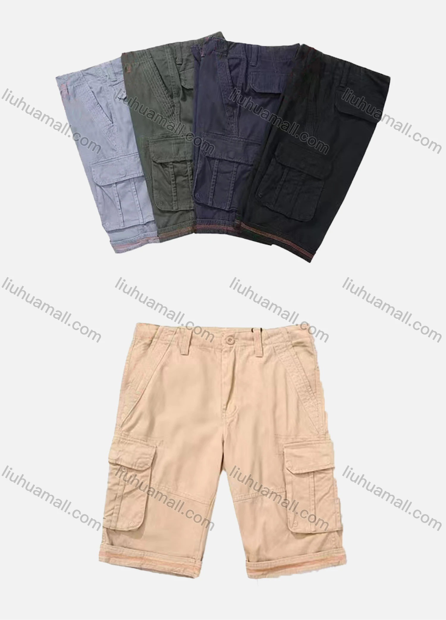 Wholesale Men's Casual Plain Multiple Flap Pockets Shorts 99151# - Liuhuamall