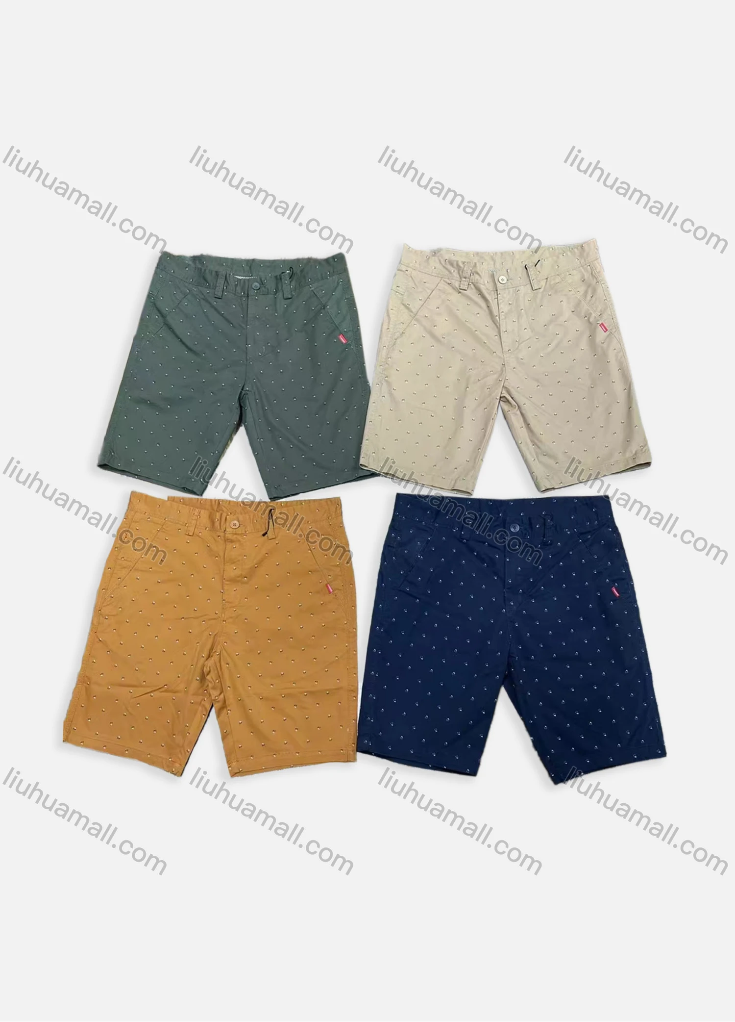 Wholesale Men's Casual Allover Polka Dot Print Patch Pocket Shorts M5011# - Liuhuamall