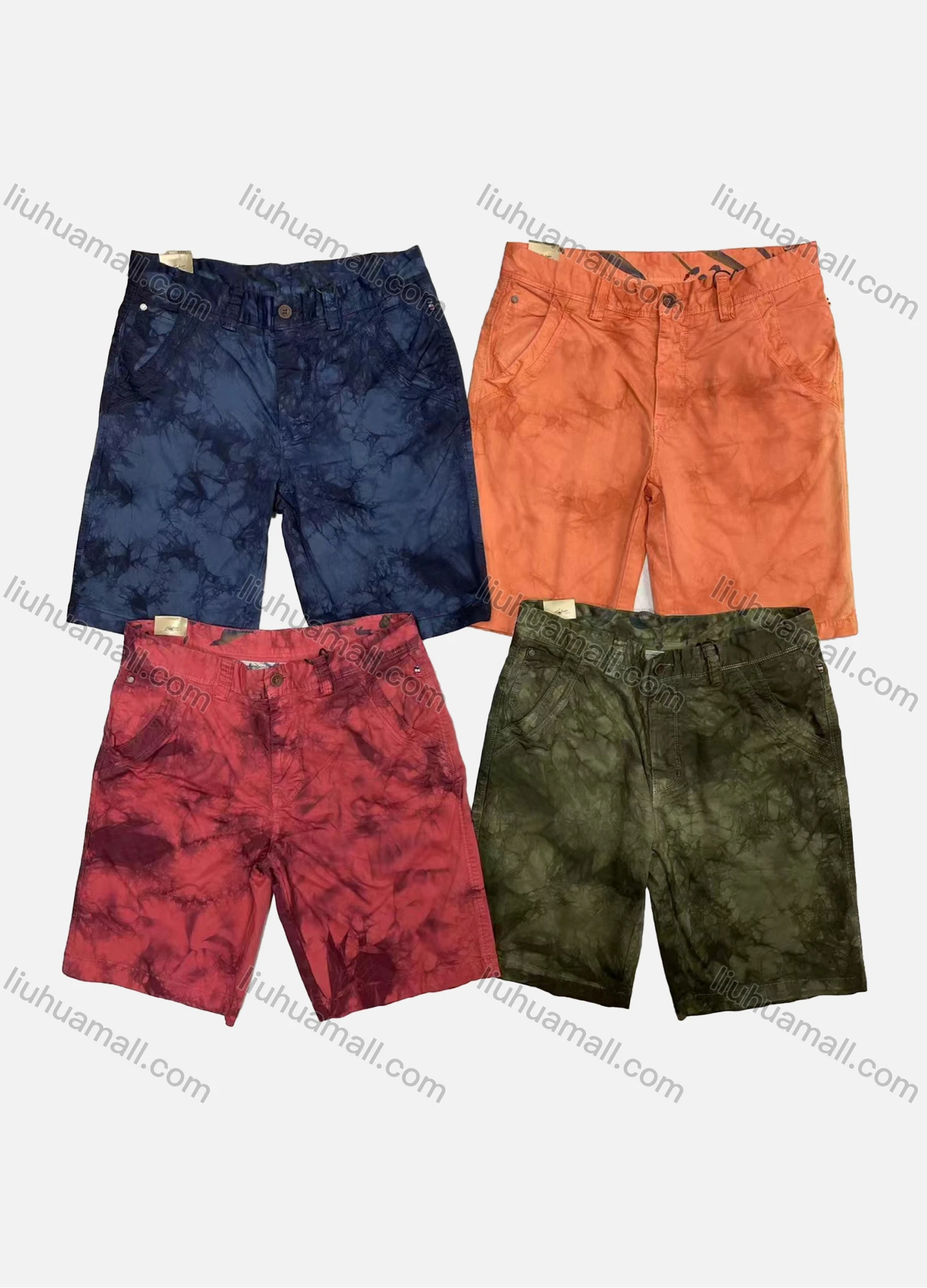 Wholesale Men's Casual Tie Dye Patch Pocket Shorts M5152# - Liuhuamall