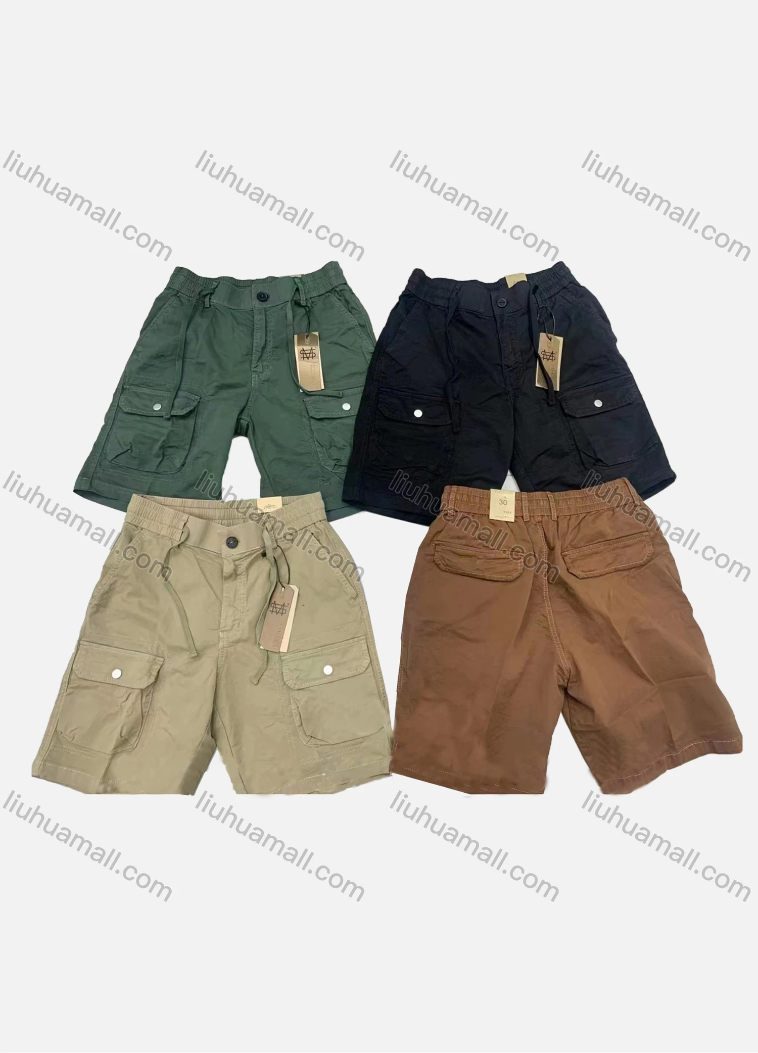 Wholesale Men's Casual Plain Drawstring Multiple Pockets Elastic Waist Shorts 6303# - Liuhuamall