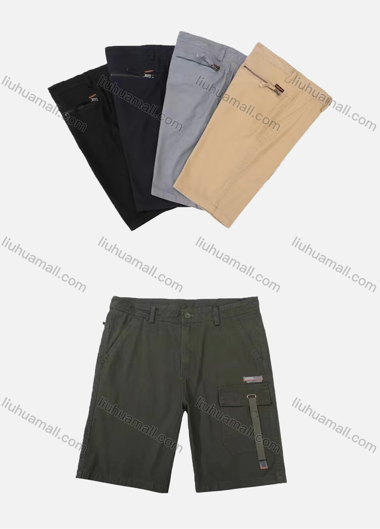 Wholesale Men's Casual Plain Multiple Zipper Pockets Shorts 19801# - Liuhuamall