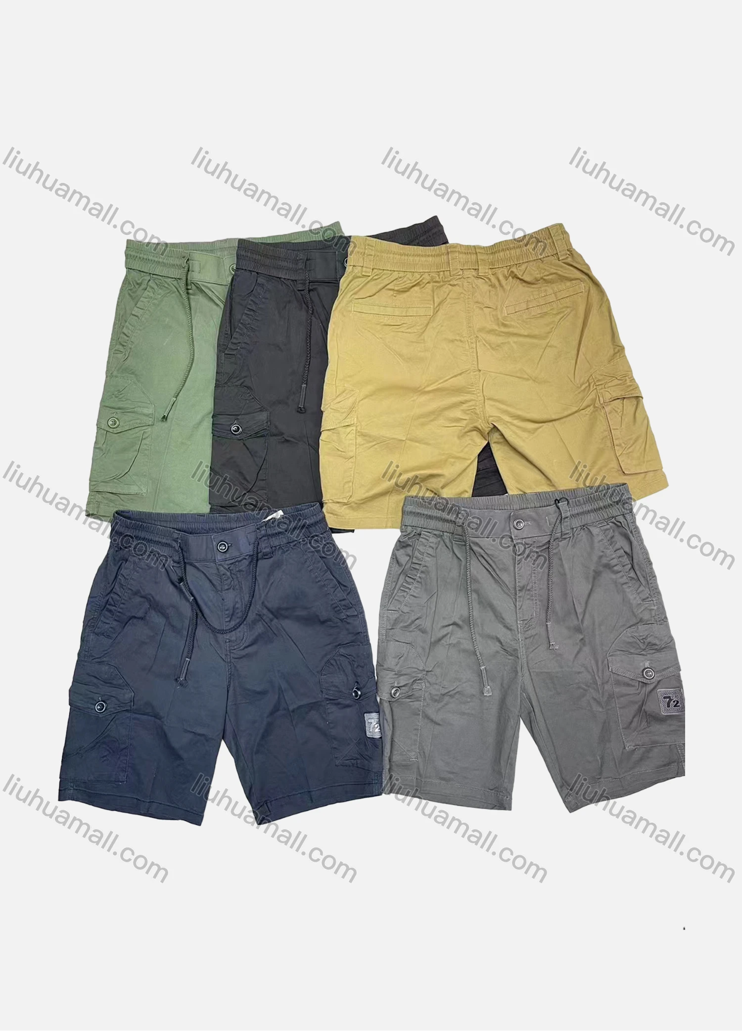 Wholesale Men's Casual Plain Drawstring Multiple Pockets Elastic Waist Shorts 26001# - Liuhuamall