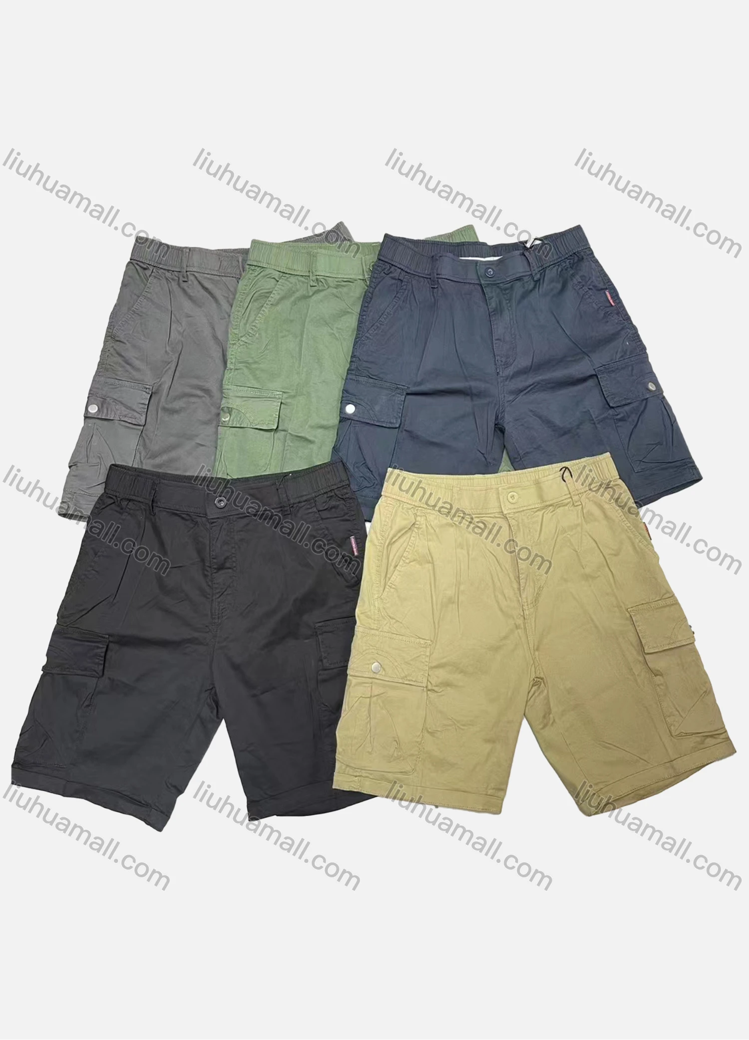 Wholesale Men's Casual Plain Multiple Pockets Elastic Waist Shorts 26701# - Liuhuamall
