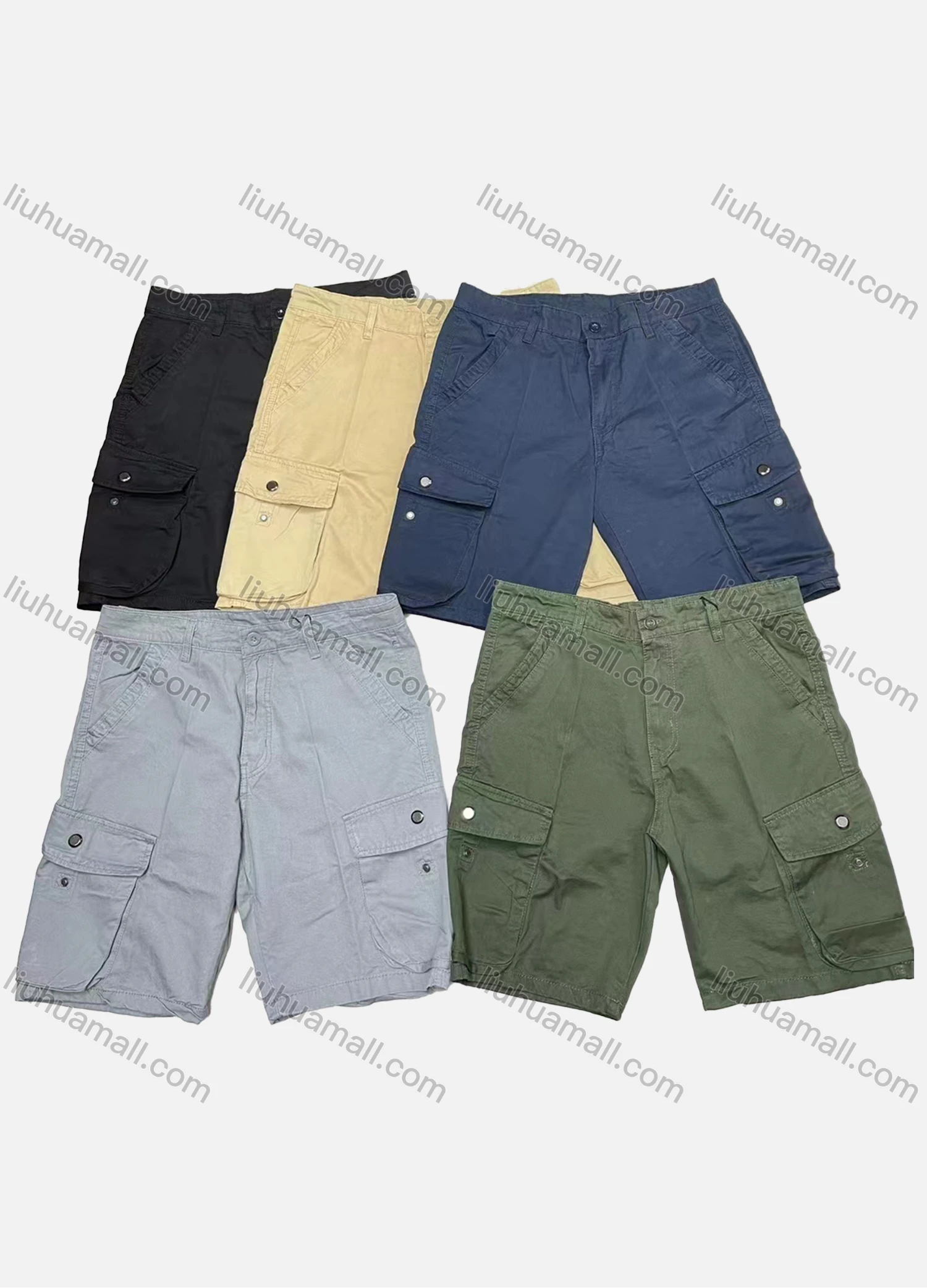 Wholesale Men's Casual Plain Multiple Flap Pockets Shorts 27009# - Liuhuamall