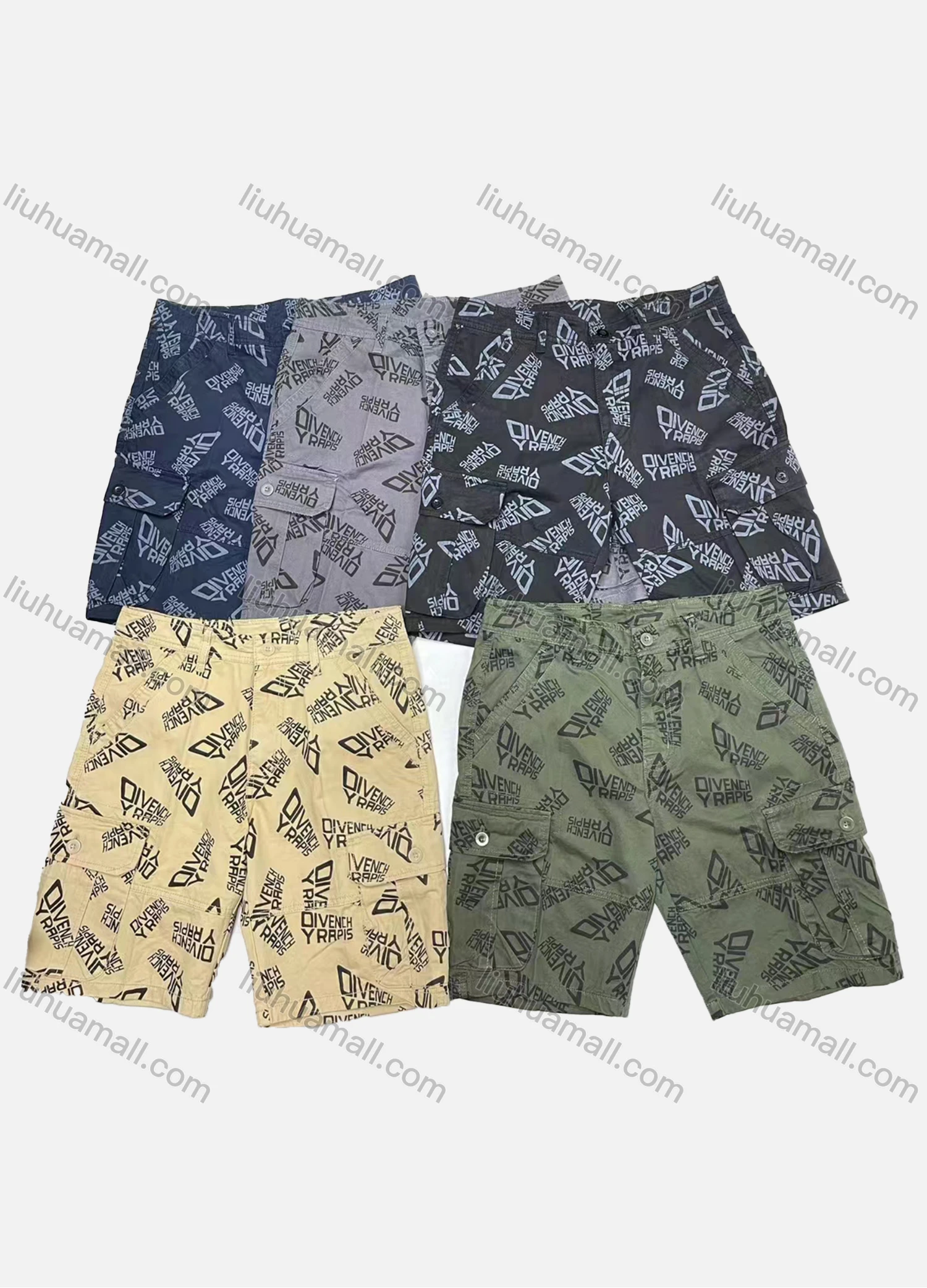 Wholesale Men's Casual Allover Letter Print Multiple Flap Pockets Shorts 27208# - Liuhuamall