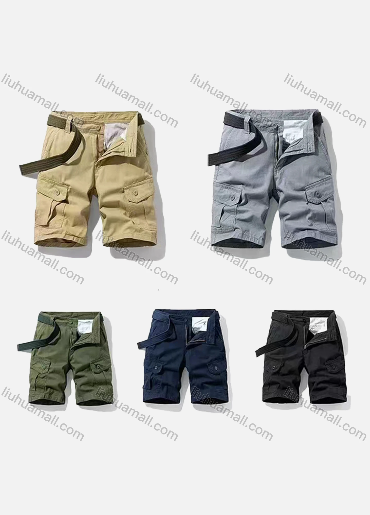 Wholesale Men's Casual Plain Multiple Pockets Shorts With Belt 27401# - Liuhuamall