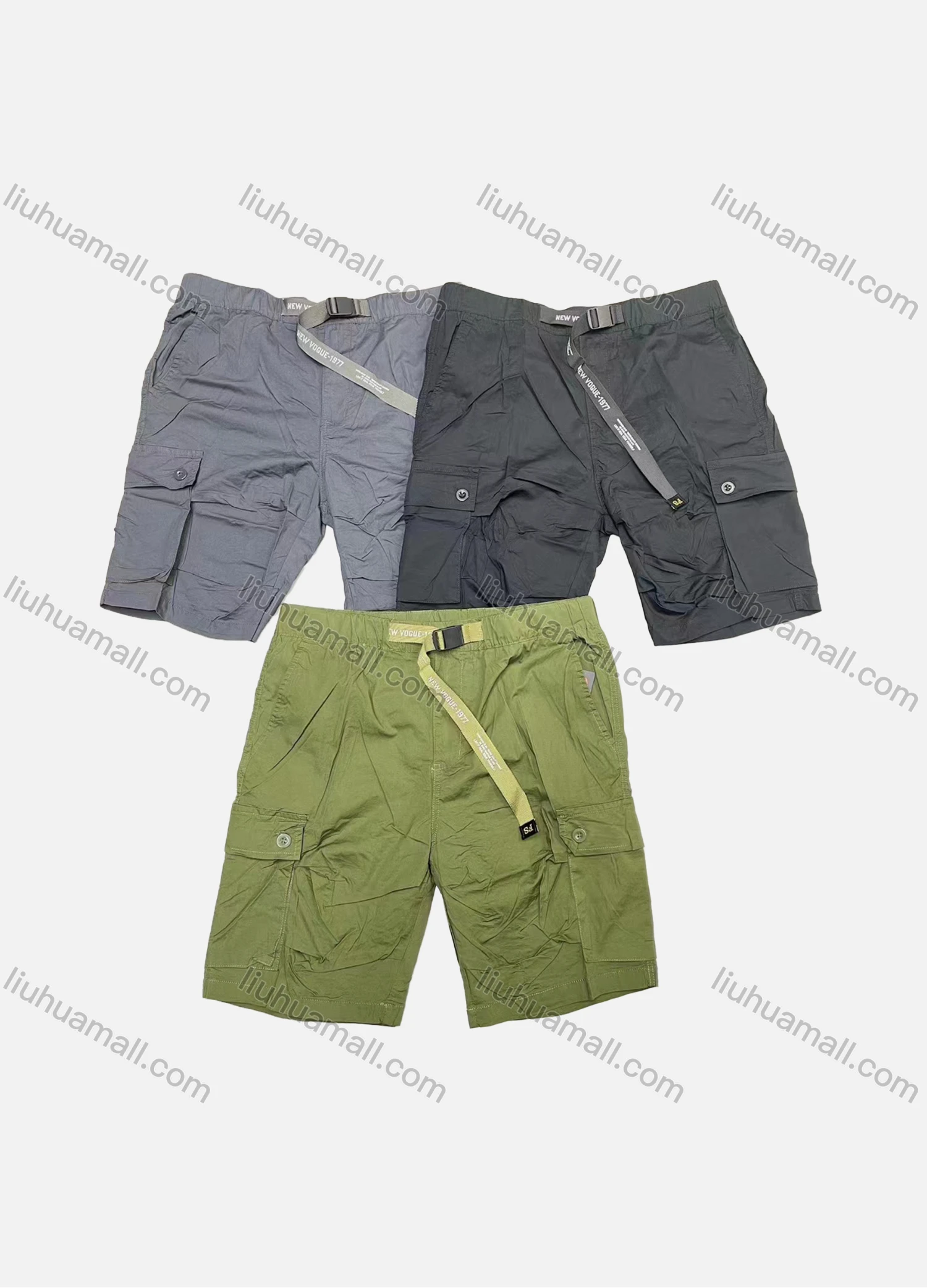 Wholesale Men's Casual Plain Multiple Pockets Drawstring Shorts 27751# - Liuhuamall