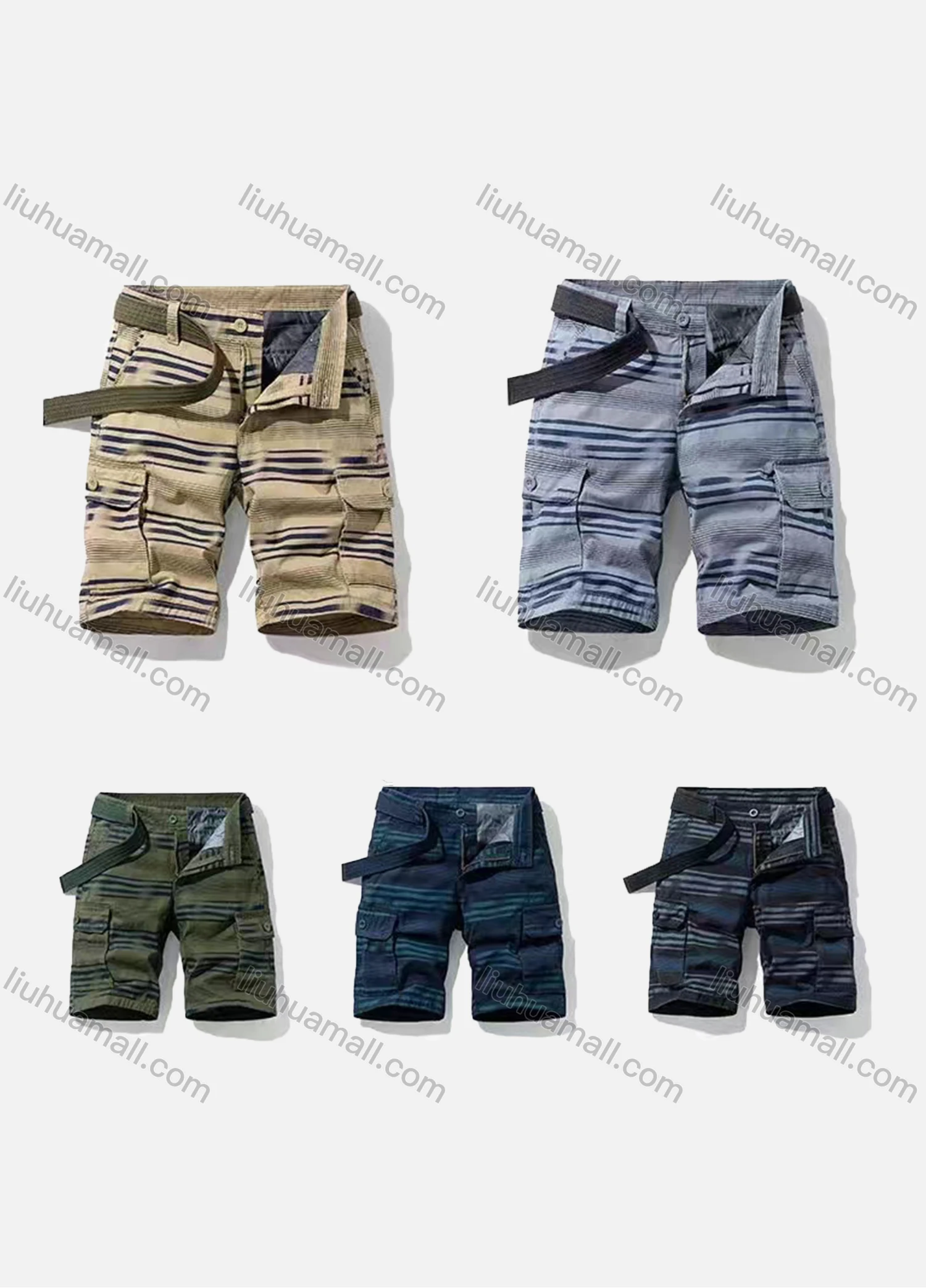 Wholesale Men's Casual Striped Multiple Pockets Shorts With Belt 28001# - Liuhuamall