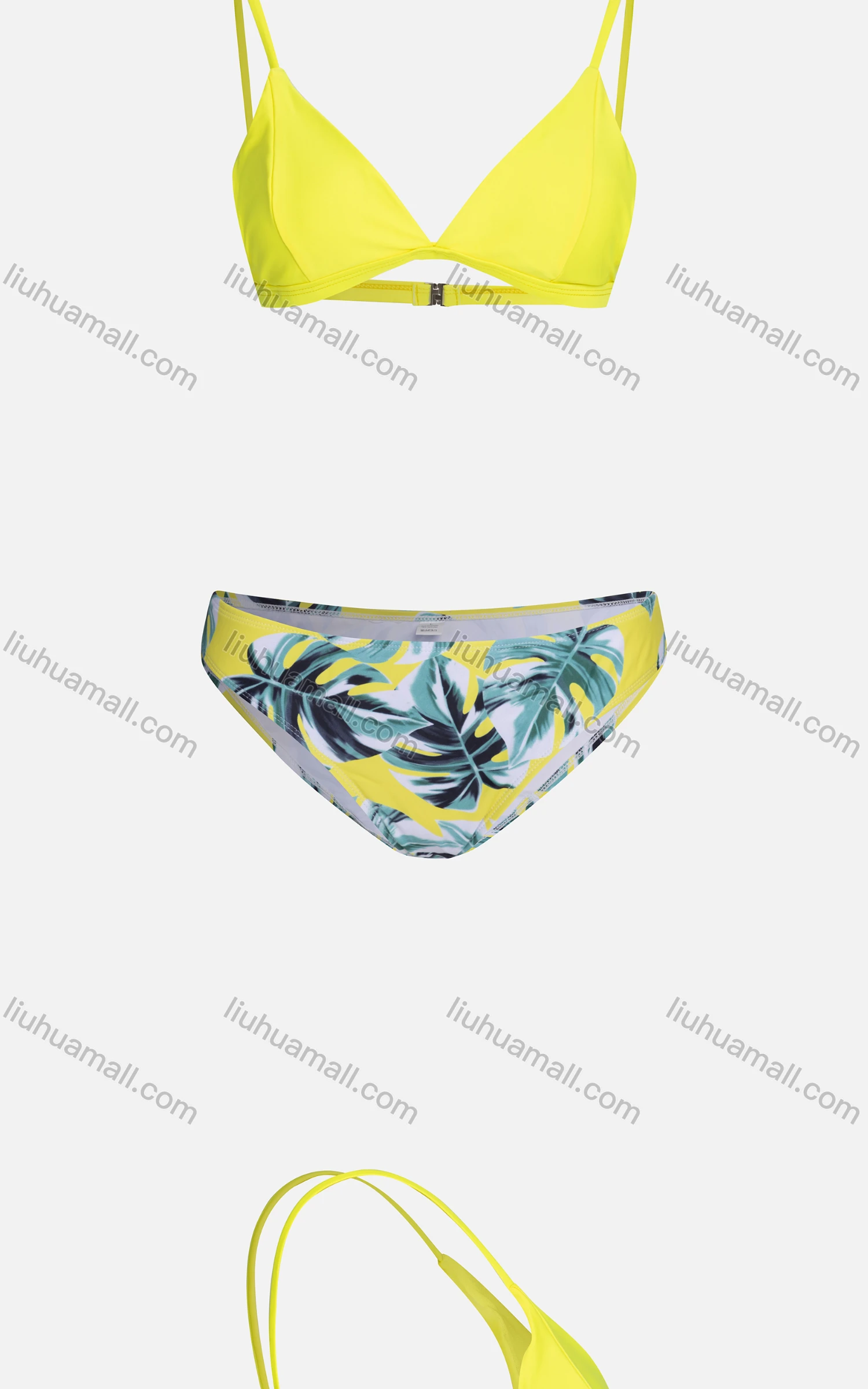 Wholesale Women's Sexy Spaghetti Strap Plain Swim Bra & Tropical Print Swim Briefs Bikini Swimsuit - Liuhuamall