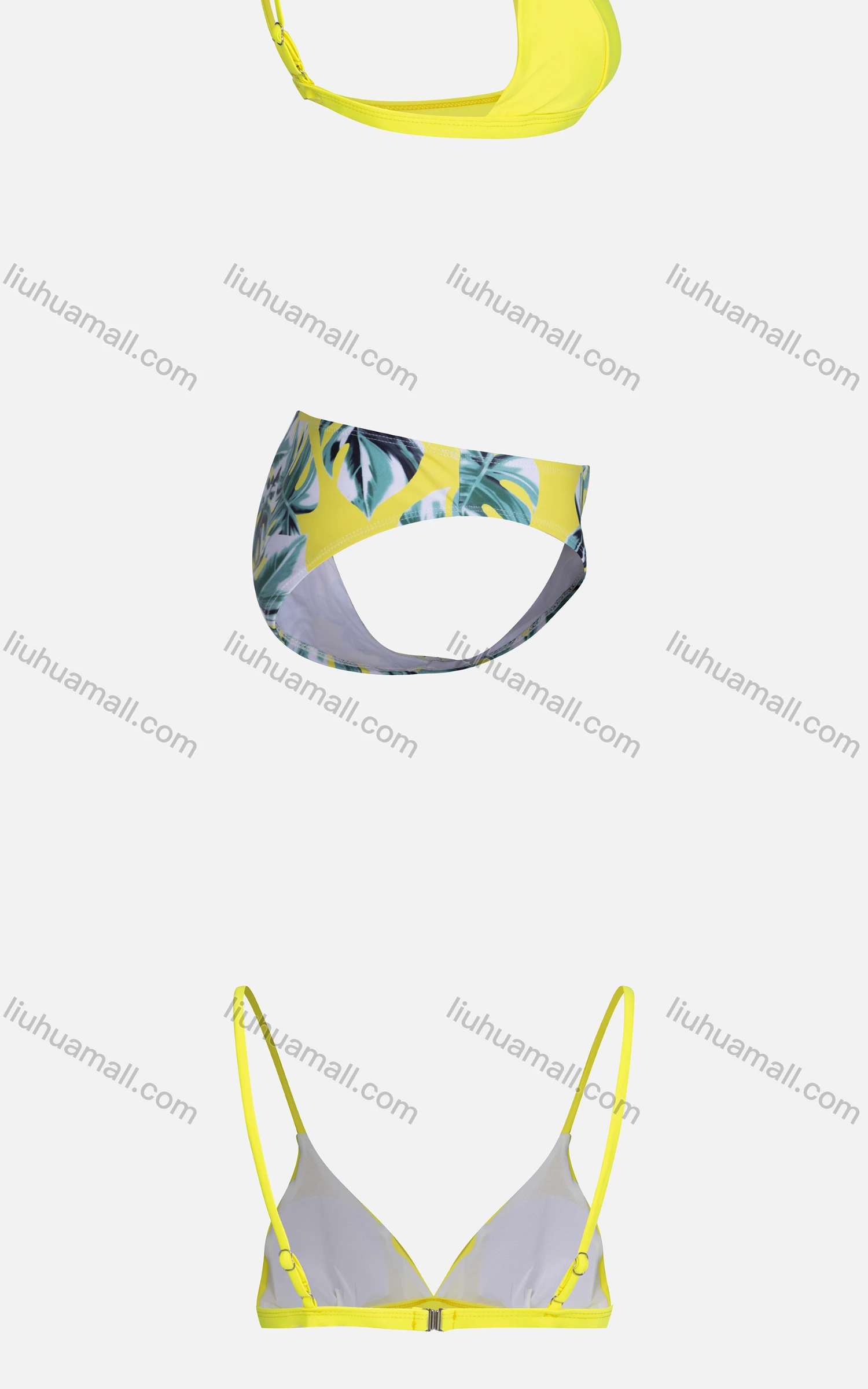 Wholesale Women's Sexy Spaghetti Strap Plain Swim Bra & Tropical Print Swim Briefs Bikini Swimsuit - Liuhuamall