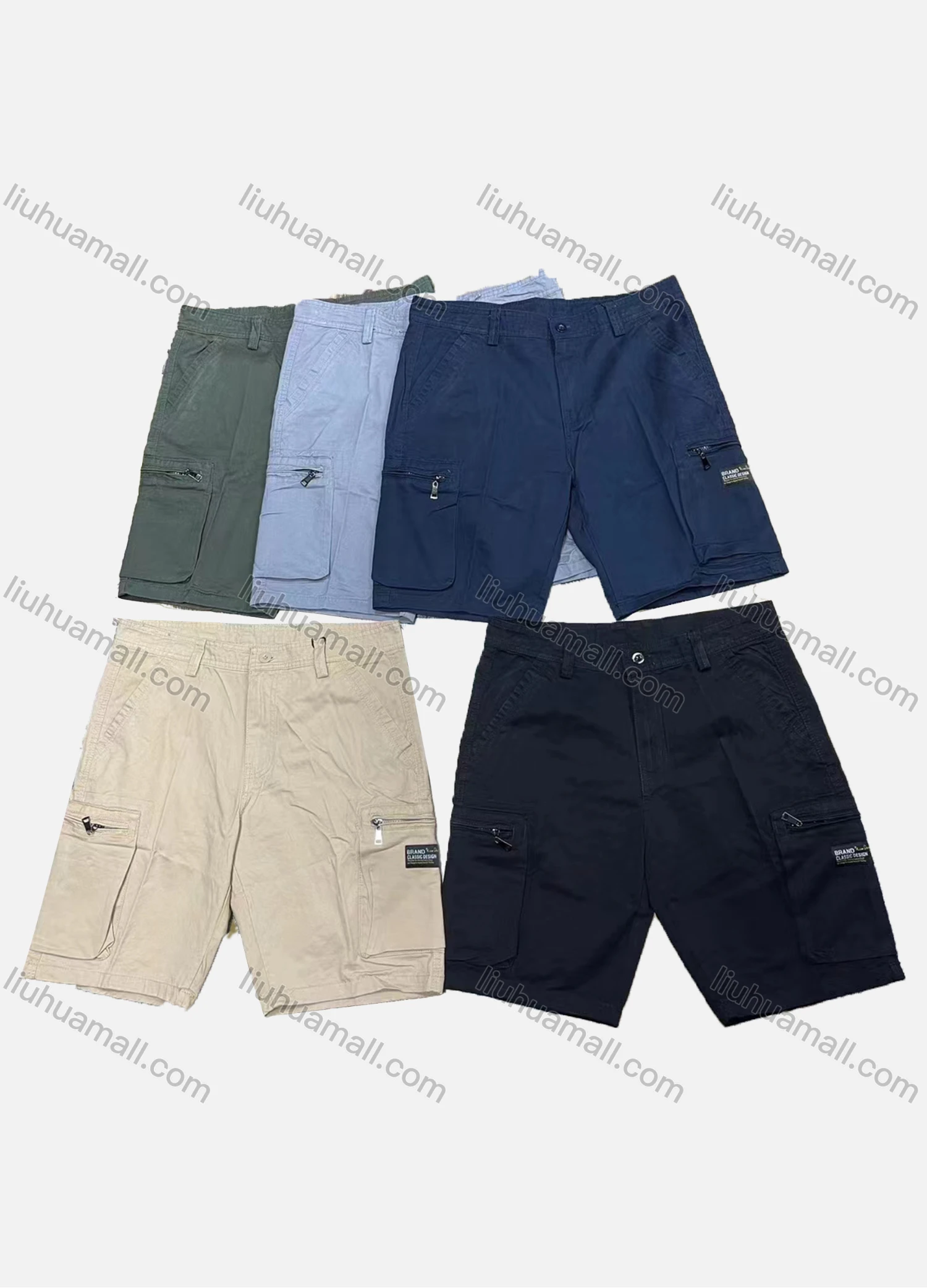 Wholesale Men's Casual Plain Multiple Zipper Pockets Shorts 28651# - Liuhuamall