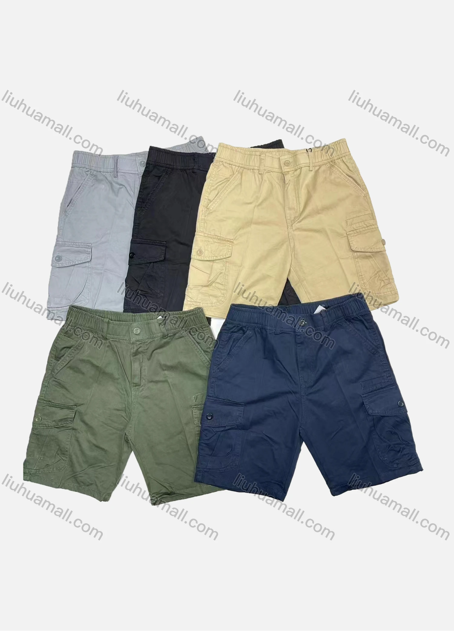 Wholesale Men's Casual Plain Multiple Pockets Elastic Waist Shorts 28901# - Liuhuamall