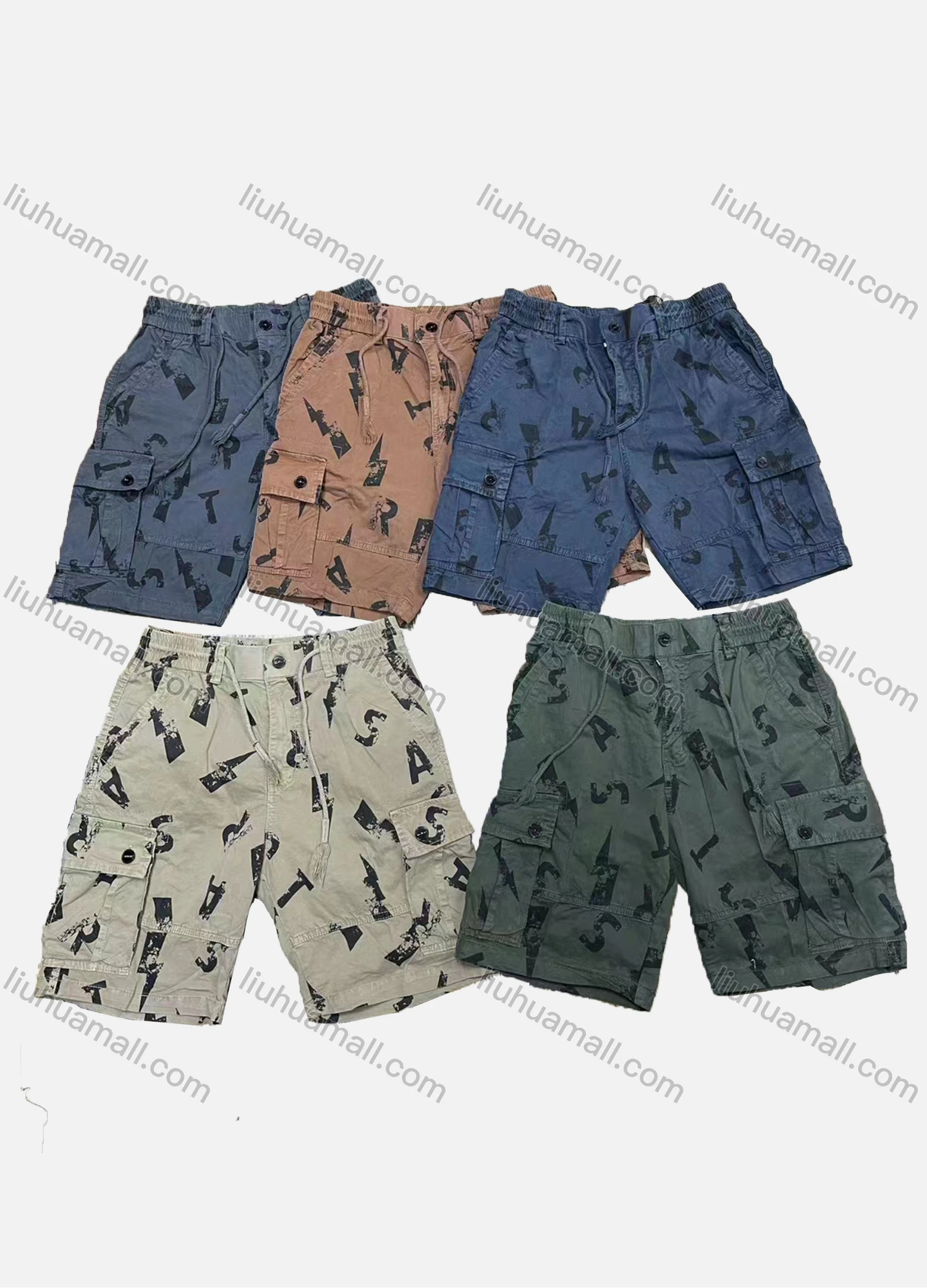 Wholesale Men's Casual Allover Print Multiple Pockets Drawstring Elastic Waist Shorts 29201# - Liuhuamall