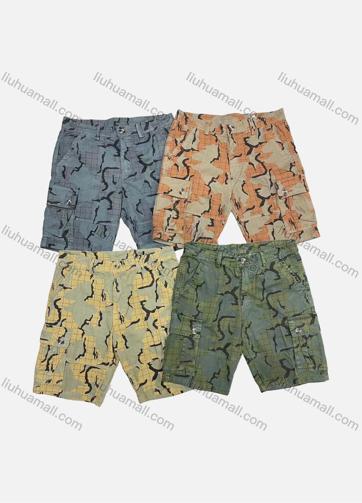 Wholesale Men's Casual Allover Plaid Print Multiple Pockets Shorts 29701# - Liuhuamall