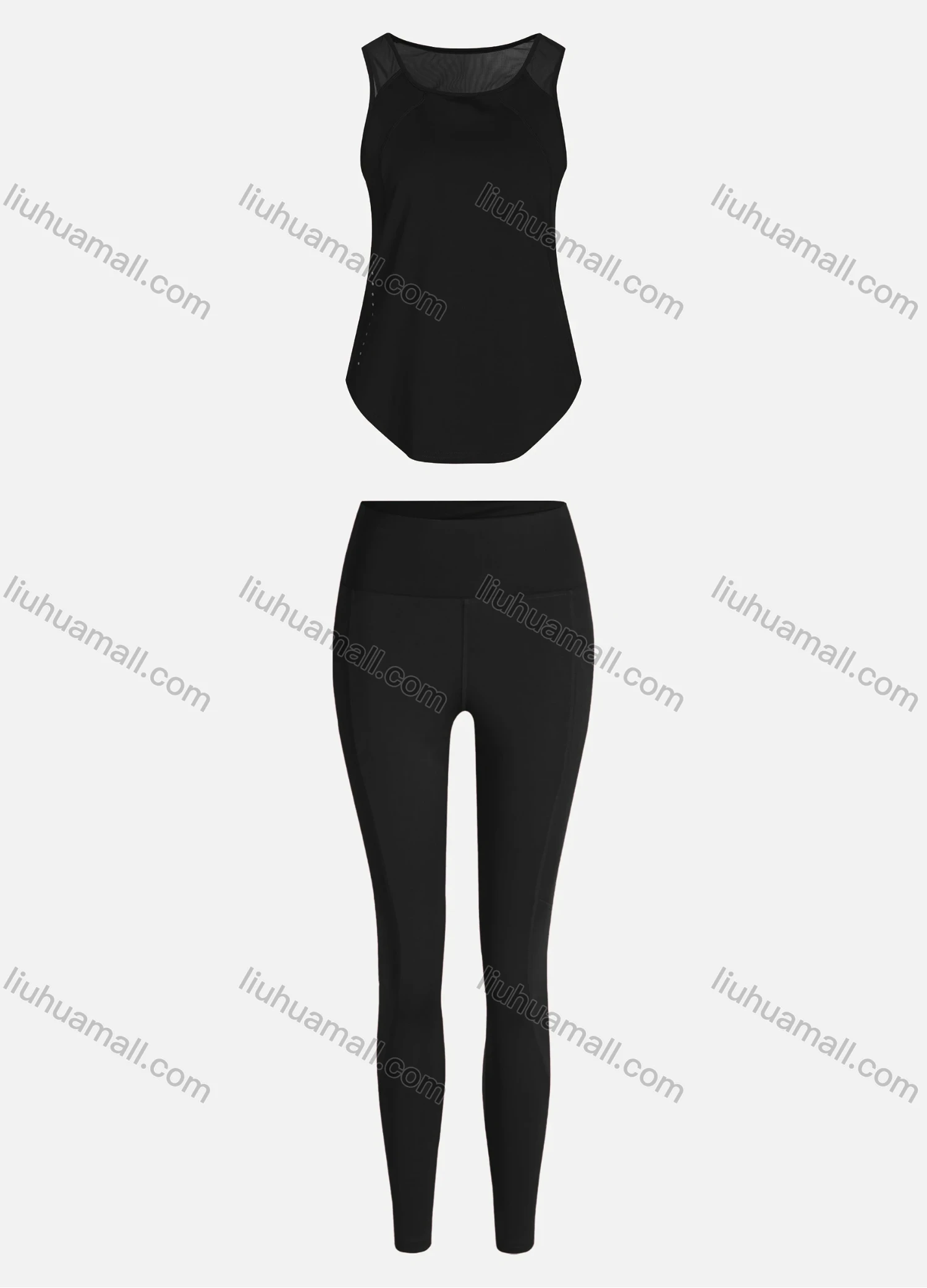 Wholesale Women's Sporty Breathable Mesh Quick Dry Plain Tank Top & Seamless Leggings 2 Piece Yoga Workout Outfits 1009#&1016# - Liuhuamall